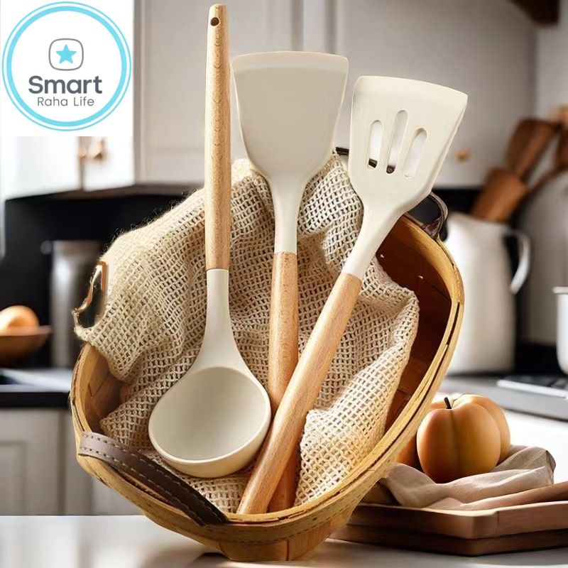 【Promotion】Smartrahalife 3PCS Silicone Cooking Utensils Set Non-Stick & Heat Resistant Spatula Spoon Strainer Filter Cooking Essential for Non-Scratch Use Easy Clean & Dishwasher Safe Ladle