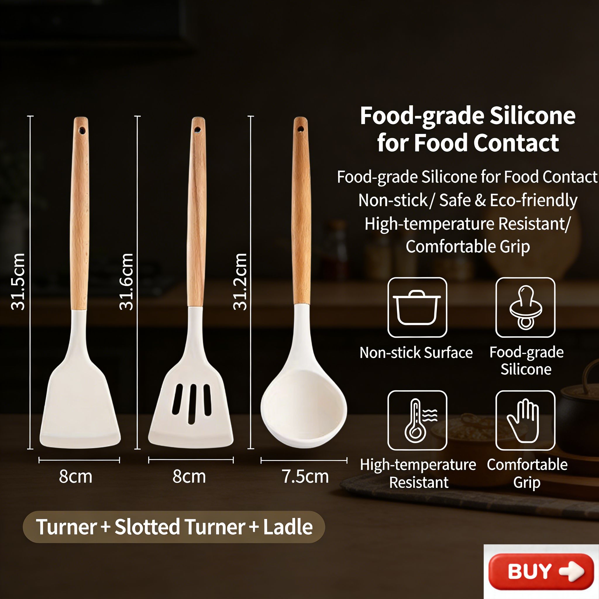 【Promotion】Smartrahalife 3PCS Silicone Cooking Utensils Set Non-Stick & Heat Resistant Spatula Spoon Strainer Filter Cooking Essential for Non-Scratch Use Easy Clean & Dishwasher Safe Ladle