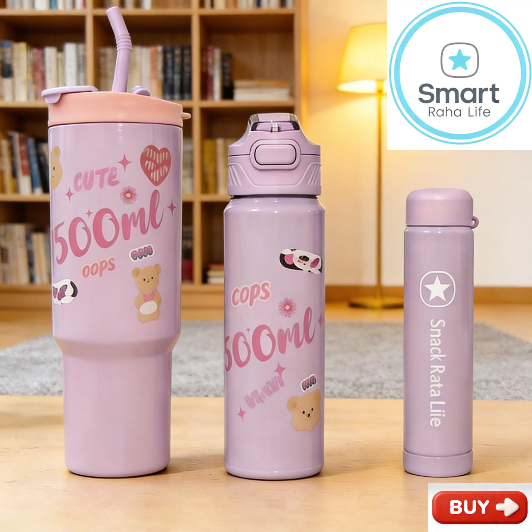 Smartrahalife 3PCS Water Bottles Set 40oz Large Capacity 1200ml/700ml/260ml,3-in-1 Stanley Style Travel Mugs with Straw & Leakproof Lid, Portable Sports Cup for Office  Gym Coffee Smoothie Juice