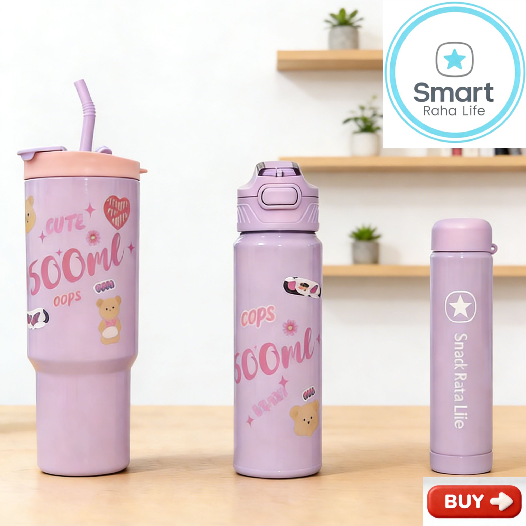 Smartrahalife 3PCS Water Bottles Set 40oz Large Capacity 1200ml/700ml/260ml,3-in-1 Stanley Style Travel Mugs with Straw & Leakproof Lid, Portable Sports Cup for Office  Gym Coffee Smoothie Juice