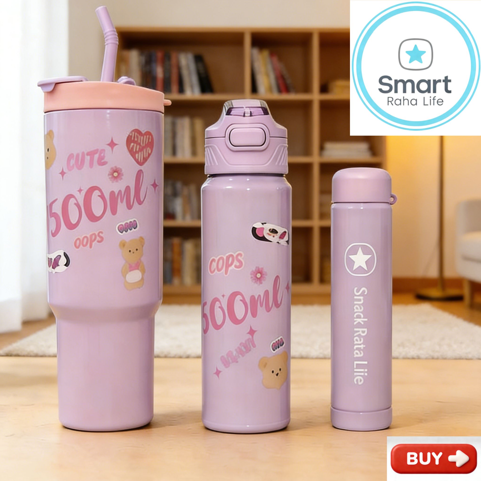 Smartrahalife 3PCS Water Bottles Set 40oz Large Capacity 1200ml/700ml/260ml,3-in-1 Stanley Style Travel Mugs with Straw & Leakproof Lid, Portable Sports Cup for Office  Gym Coffee Smoothie Juice