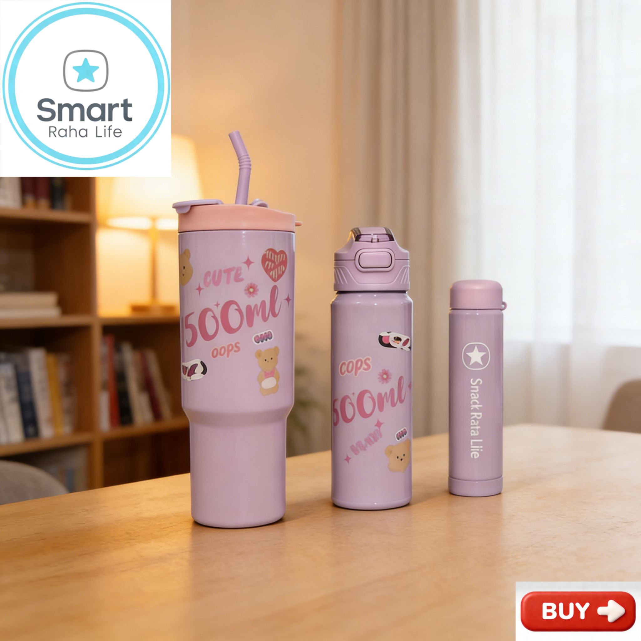 Smartrahalife 3PCS Water Bottles Set 40oz Large Capacity 1200ml/700ml/260ml,3-in-1 Stanley Style Travel Mugs with Straw & Leakproof Lid, Portable Sports Cup for Office  Gym Coffee Smoothie Juice