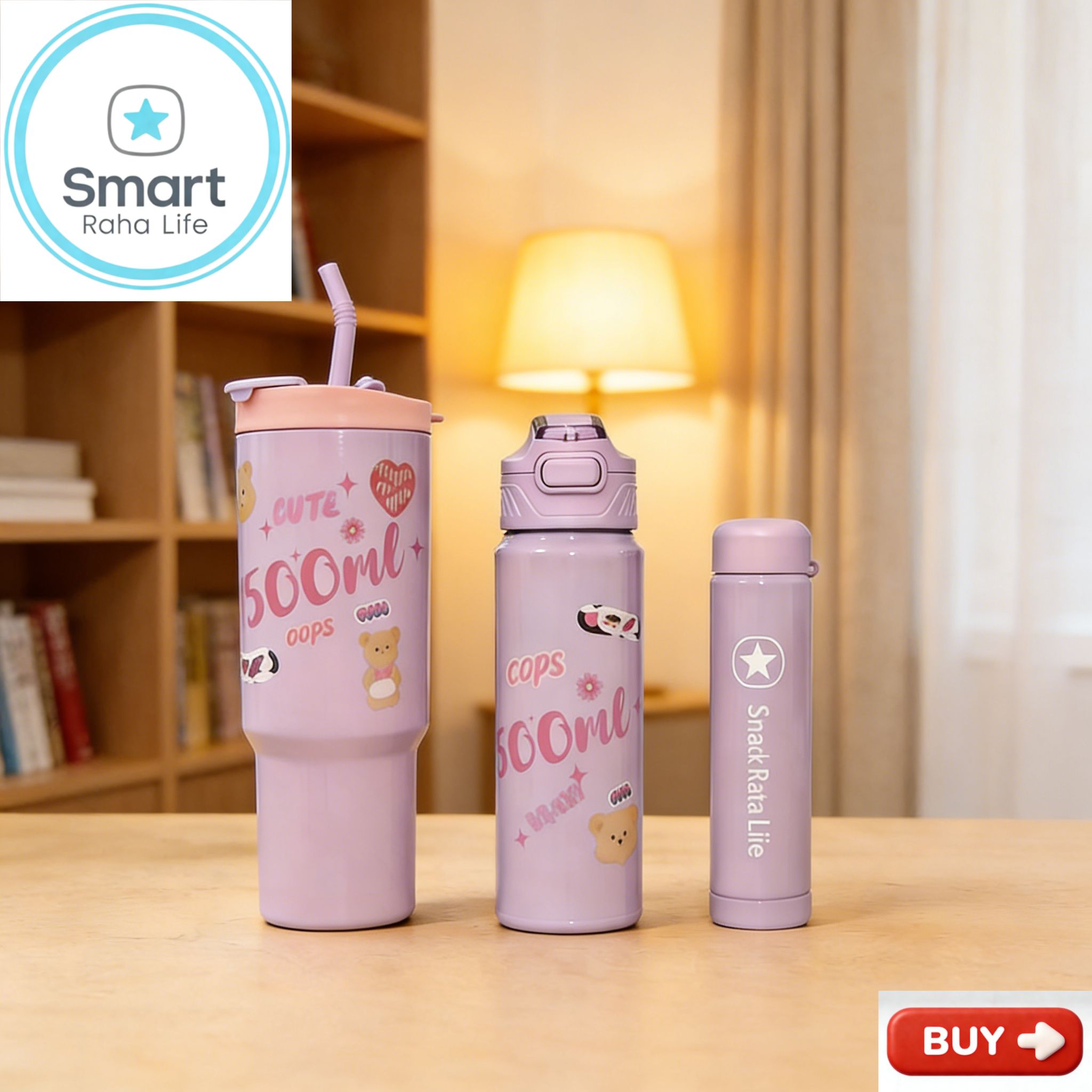 Smartrahalife 3PCS Water Bottles Set 40oz Large Capacity 1200ml/700ml/260ml,3-in-1 Stanley Style Travel Mugs with Straw & Leakproof Lid, Portable Sports Cup for Office  Gym Coffee Smoothie Juice