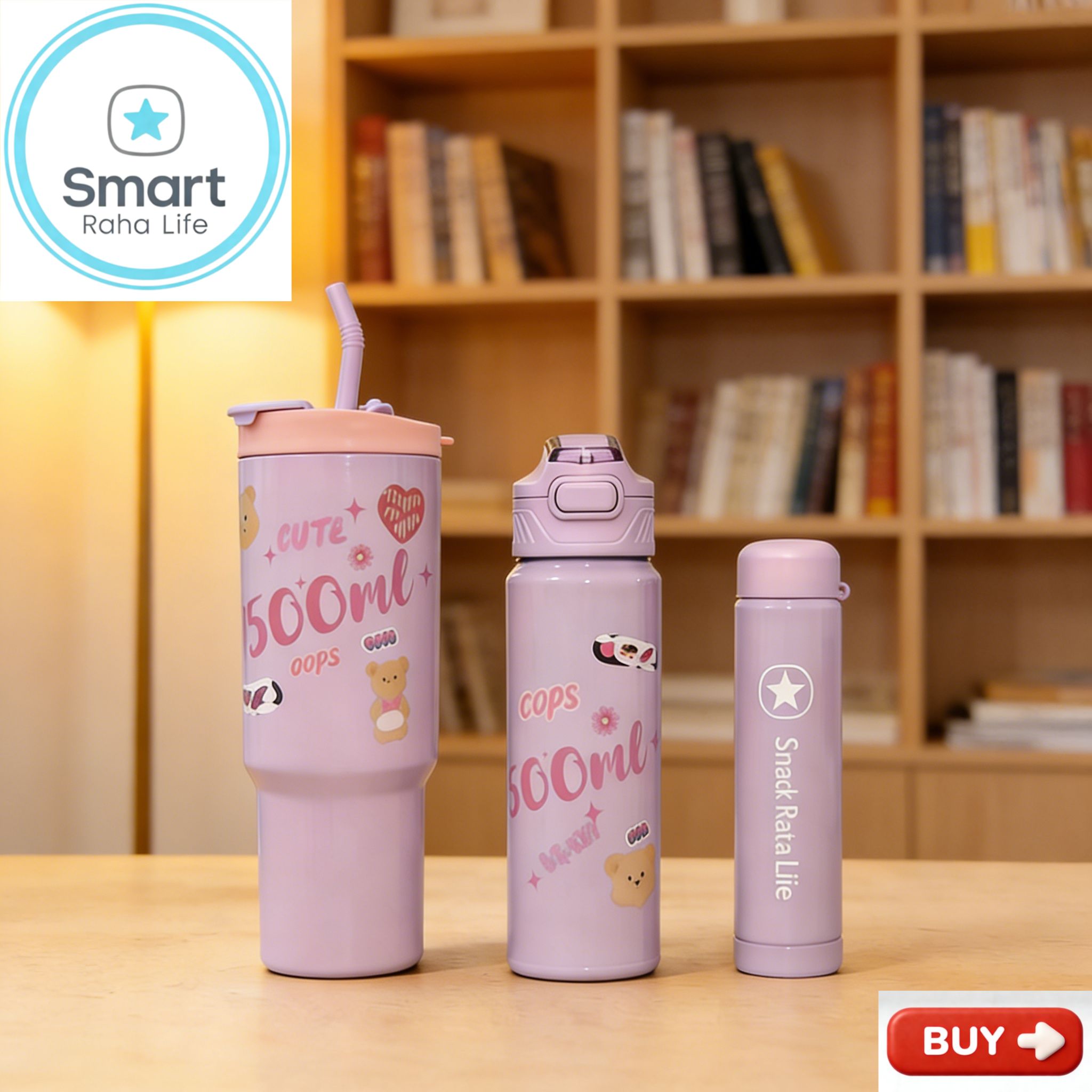 Smartrahalife 3PCS Water Bottles Set 40oz Large Capacity 1200ml/700ml/260ml,3-in-1 Stanley Style Travel Mugs with Straw & Leakproof Lid, Portable Sports Cup for Office  Gym Coffee Smoothie Juice