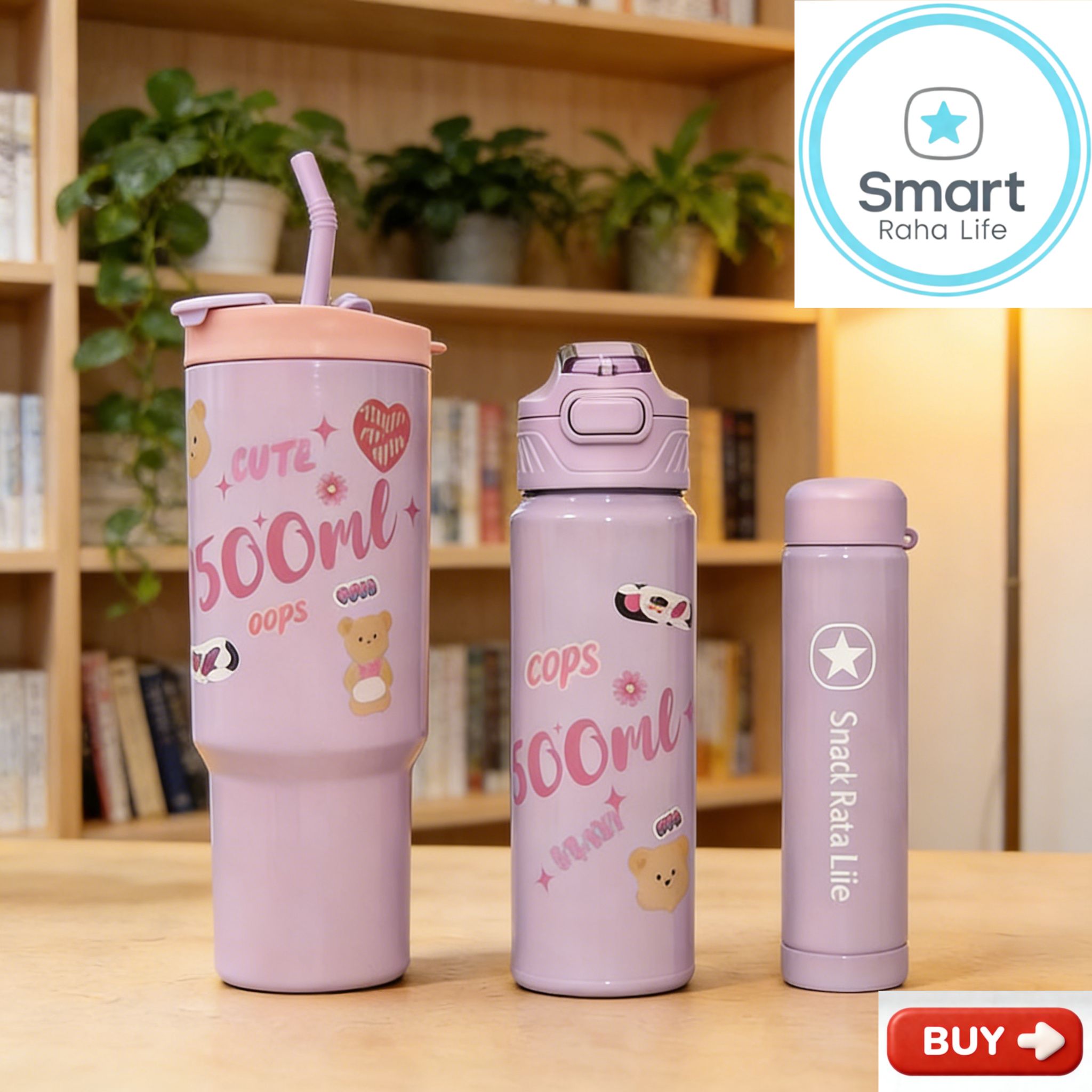 Smartrahalife 3PCS Water Bottles Set 40oz Large Capacity 1200ml/700ml/260ml,3-in-1 Stanley Style Travel Mugs with Straw & Leakproof Lid, Portable Sports Cup for Office  Gym Coffee Smoothie Juice