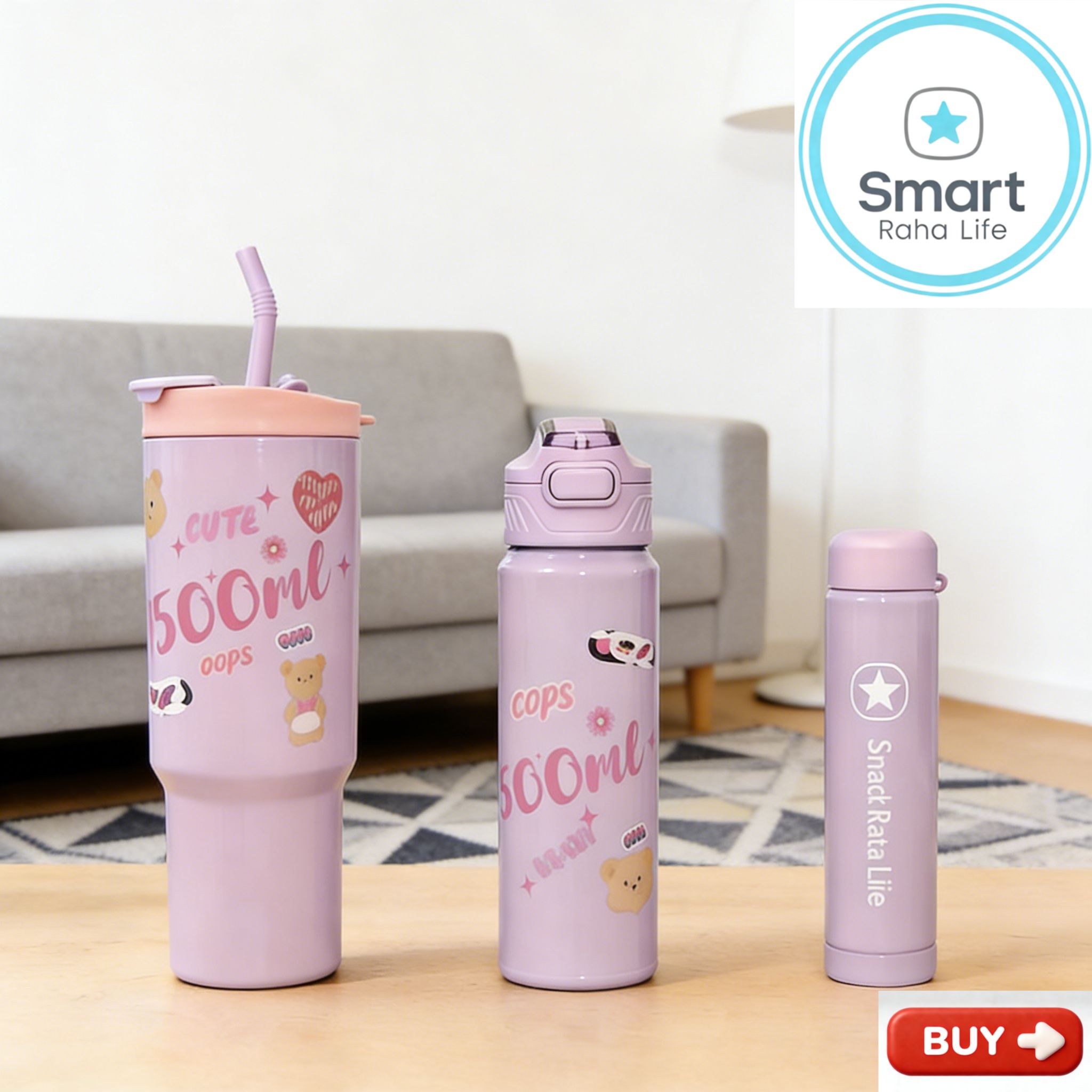 Smartrahalife 3PCS Water Bottles Set 40oz Large Capacity 1200ml/700ml/260ml,3-in-1 Stanley Style Travel Mugs with Straw & Leakproof Lid, Portable Sports Cup for Office  Gym Coffee Smoothie Juice