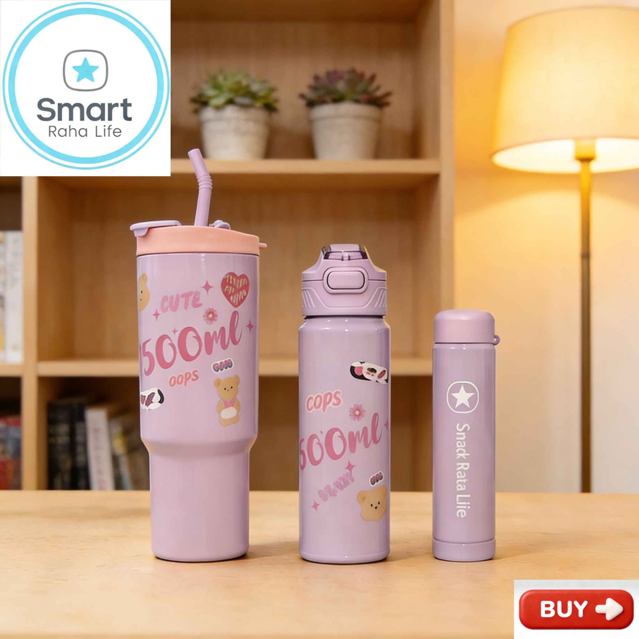 Smartrahalife 3PCS Water Bottles Set 40oz Large Capacity 1200ml/700ml/260ml,3-in-1 Stanley Style Travel Mugs with Straw & Leakproof Lid, Portable Sports Cup for Office  Gym Coffee Smoothie Juice