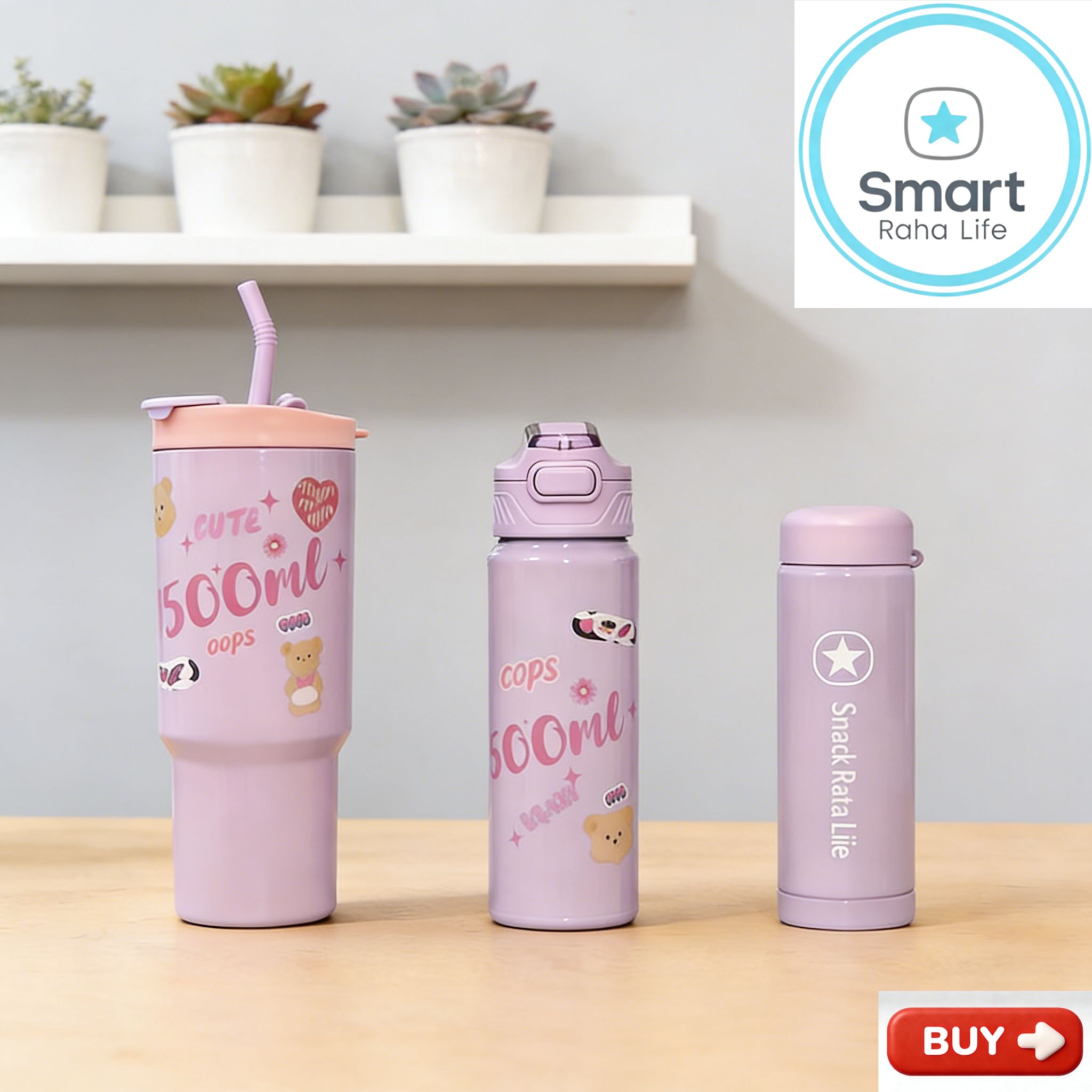 Smartrahalife 3PCS Water Bottles Set 40oz Large Capacity 1200ml/700ml/260ml,3-in-1 Stanley Style Travel Mugs with Straw & Leakproof Lid, Portable Sports Cup for Office  Gym Coffee Smoothie Juice