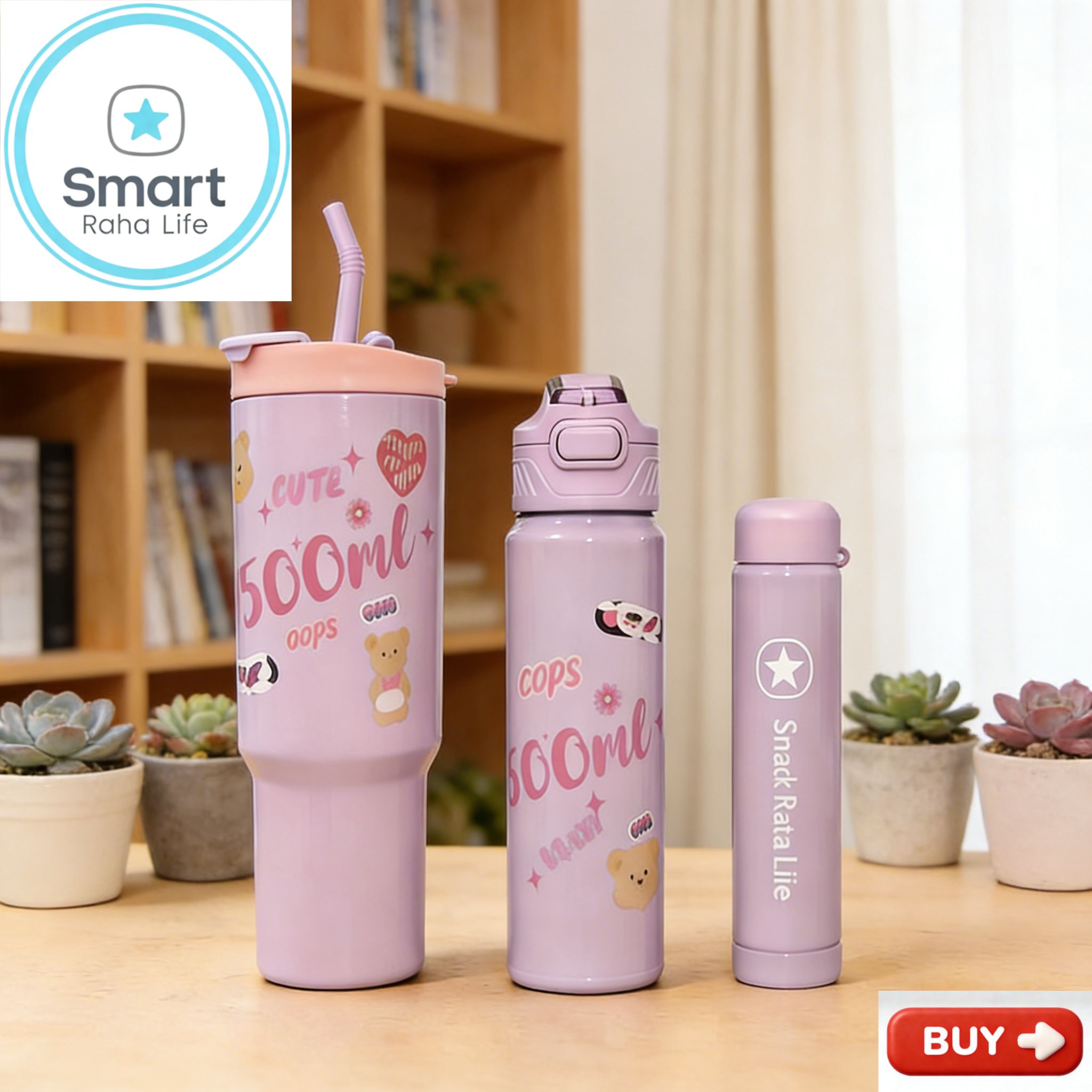 Smartrahalife 3PCS Water Bottles Set 40oz Large Capacity 1200ml/700ml/260ml,3-in-1 Stanley Style Travel Mugs with Straw & Leakproof Lid, Portable Sports Cup for Office  Gym Coffee Smoothie Juice