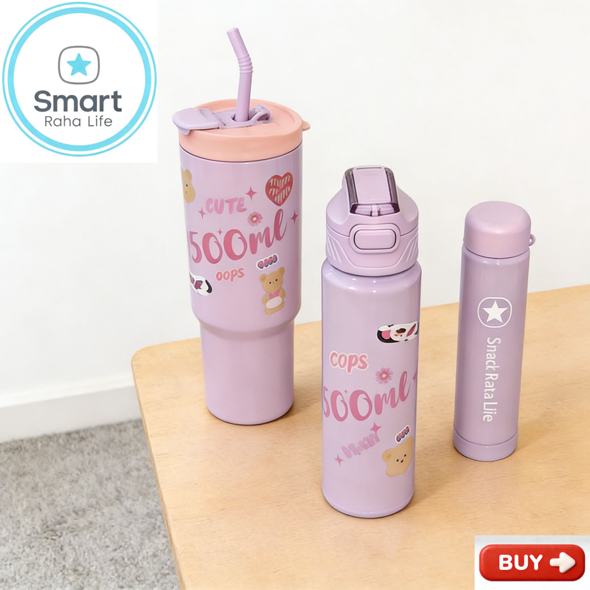 Smartrahalife 3PCS Water Bottles Set 40oz Large Capacity 1200ml/700ml/260ml,3-in-1 Stanley Style Travel Mugs with Straw & Leakproof Lid, Portable Sports Cup for Office  Gym Coffee Smoothie Juice