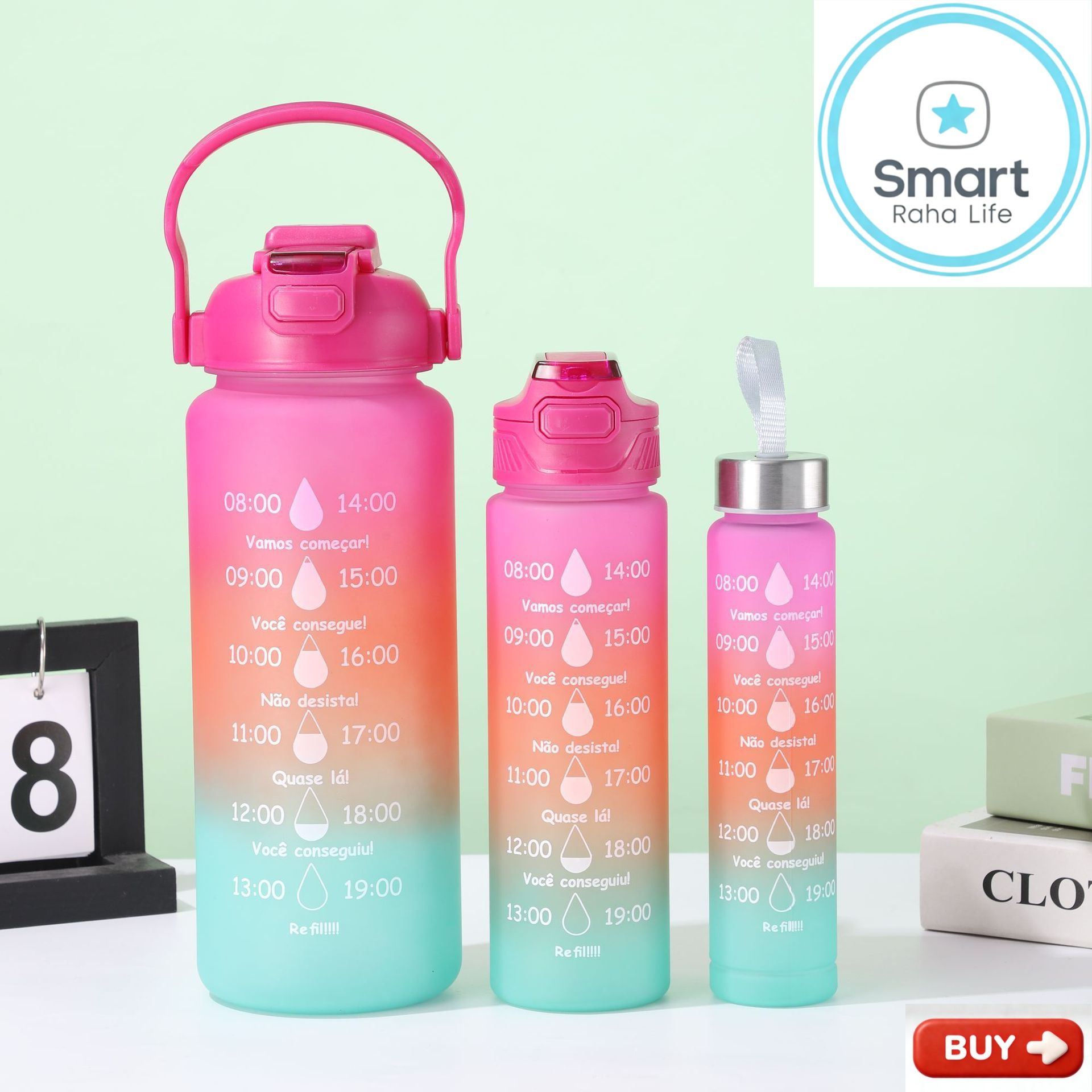 Smartrahalife 3PCS Water Bottles Set, 2000ML/800ML/280ML Large Capacity BPA-Free Frosted Sports Mugs, 3-in-1 Stanley Style Travel Cups with Straw & Leakproof Lid, Portable for Office Gym Coffe