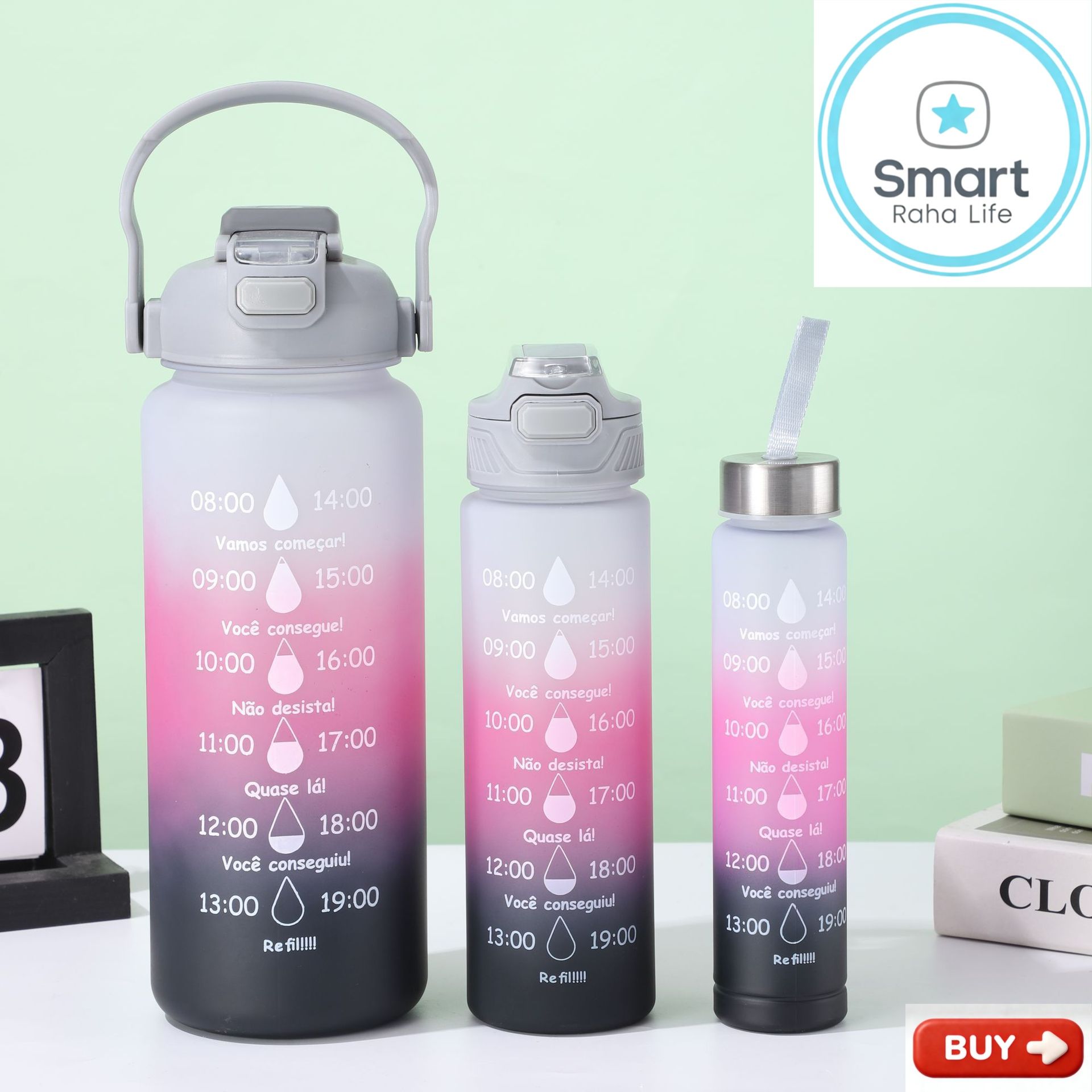 Smartrahalife 3PCS Water Bottles Set, 2000ML/800ML/280ML Large Capacity BPA-Free Frosted Sports Mugs, 3-in-1 Stanley Style Travel Cups with Straw & Leakproof Lid, Portable for Office Gym Coffe