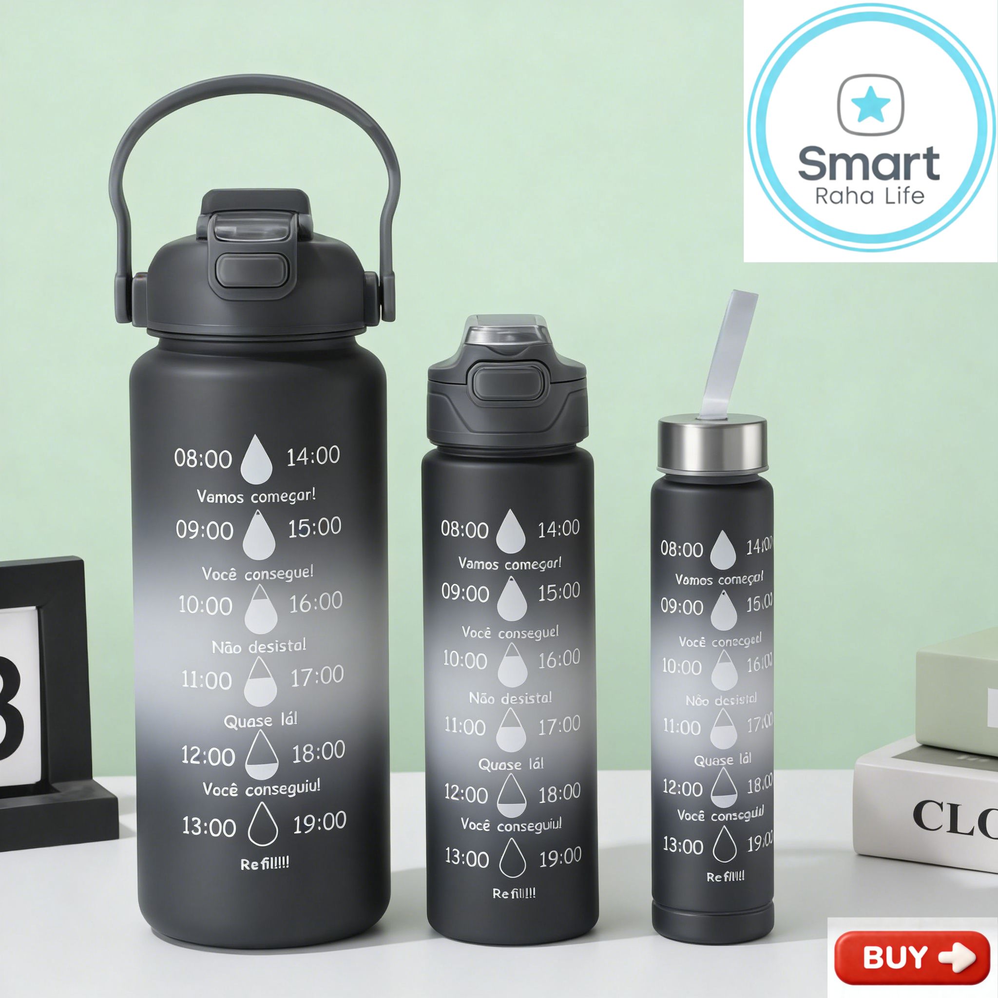 Smartrahalife 3PCS Water Bottles Set, 2000ML/800ML/280ML Large Capacity BPA-Free Frosted Sports Mugs, 3-in-1 Stanley Style Travel Cups with Straw & Leakproof Lid, Portable for Office Gym Coffe