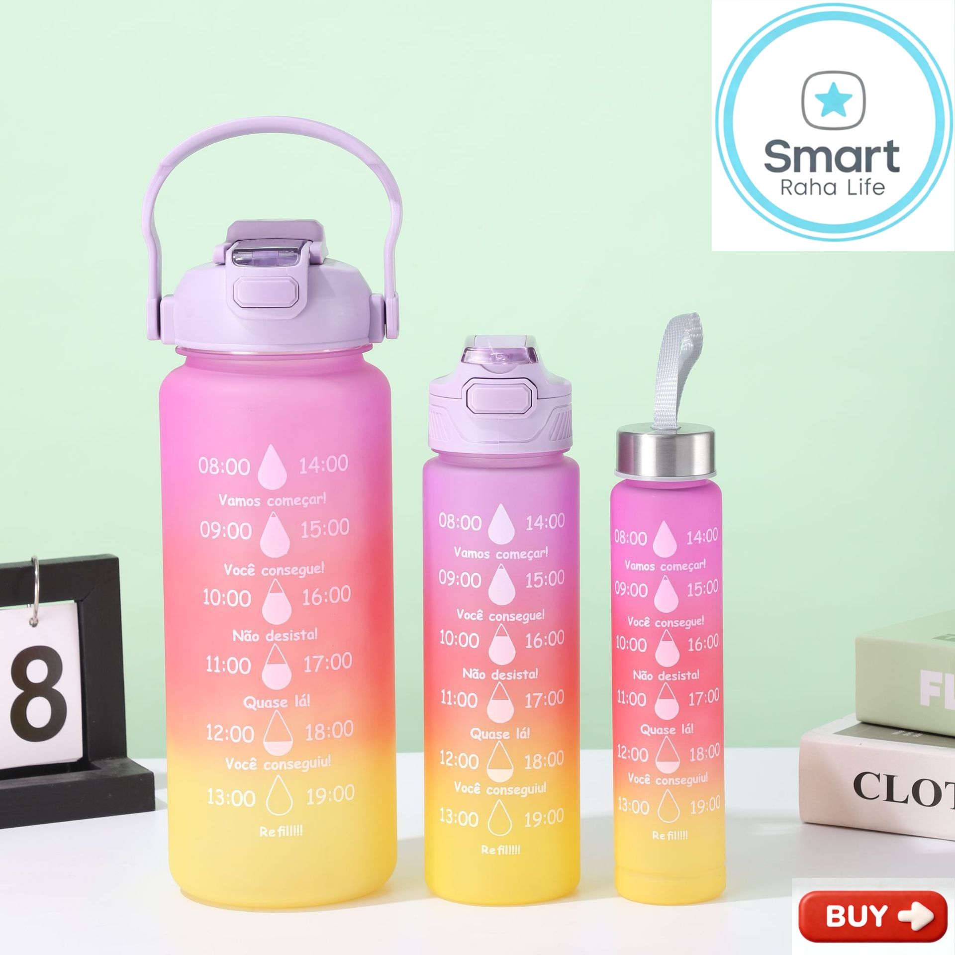 Smartrahalife 3PCS Water Bottles Set, 2000ML/800ML/280ML Large Capacity BPA-Free Frosted Sports Mugs, 3-in-1 Stanley Style Travel Cups with Straw & Leakproof Lid, Portable for Office Gym Coffe