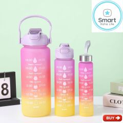 Smartrahalife 3PCS Water Bottles Set, 2000ML/800ML/280ML Large Capacity BPA-Free Frosted Sports Mugs, 3-in-1 Style Travel Cups with Straw & Leakproof Lid, Portable for Office Gym Coffe
