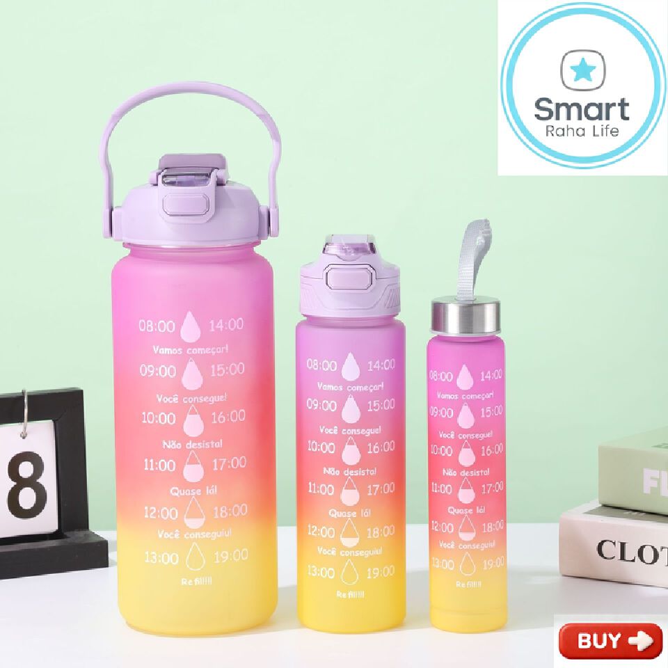 Smartrahalife 3PCS Water Bottles Set, 2000ML/800ML/280ML Large Capacity BPA-Free Frosted Sports Mugs, 3-in-1 Style Travel Cups with Straw & Leakproof Lid, Portable for Office Gym Coffe