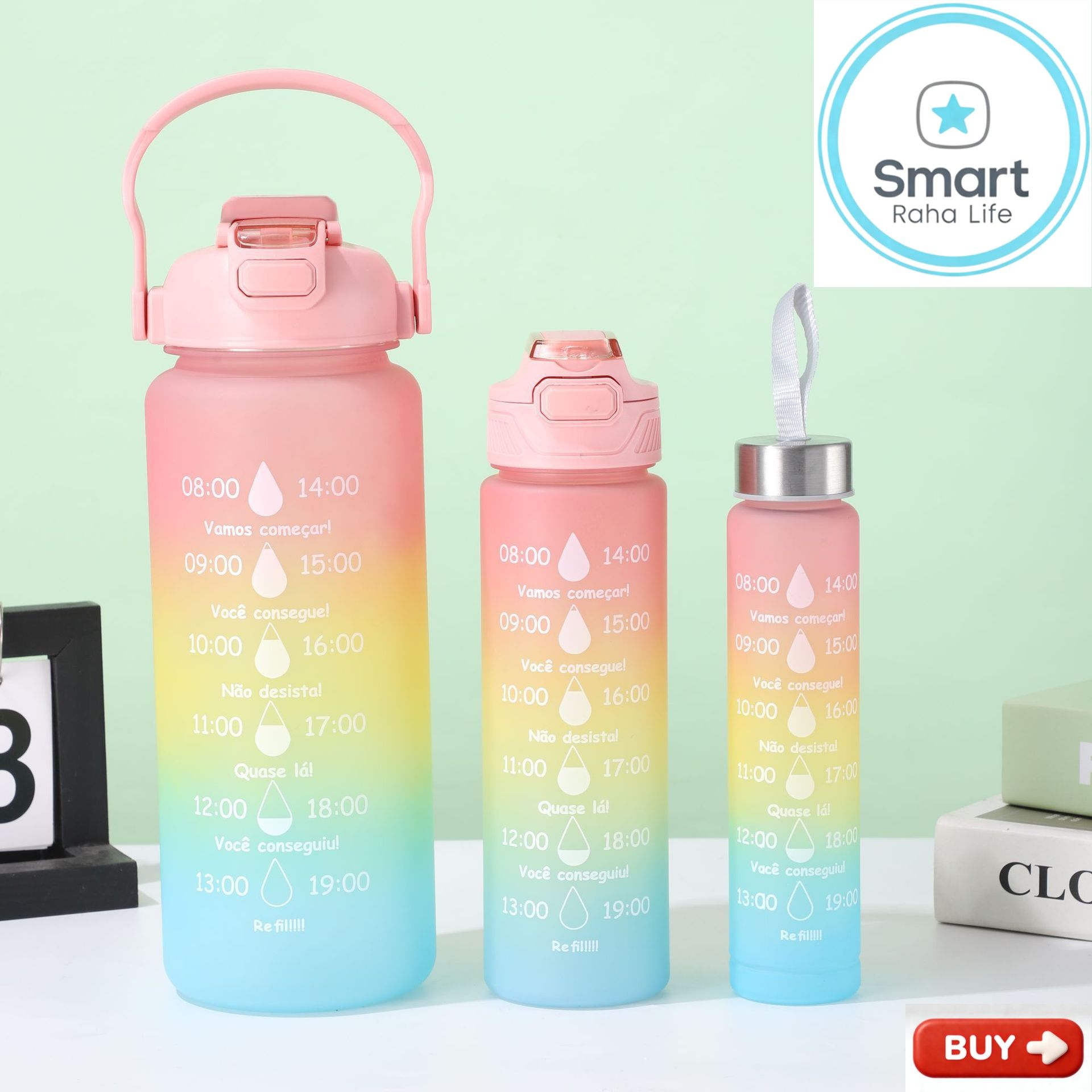 Smartrahalife 3PCS Water Bottles Set, 2000ML/800ML/280ML Large Capacity BPA-Free Frosted Sports Mugs, 3-in-1 Stanley Style Travel Cups with Straw & Leakproof Lid, Portable for Office Gym Coffe