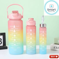 Smartrahalife 3PCS Water Bottles Set, 2000ML/800ML/280ML Large Capacity BPA-Free Frosted Sports Mugs, 3-in-1 Style Travel Cups with Straw & Leakproof Lid, Portable for Office Gym Coffe