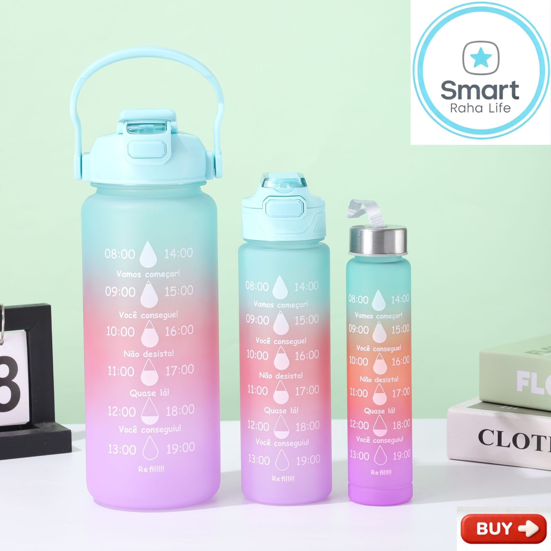 Smartrahalife 3PCS Water Bottles Set, 2000ML/800ML/280ML Large Capacity BPA-Free Frosted Sports Mugs, 3-in-1 Stanley Style Travel Cups with Straw & Leakproof Lid, Portable for Office Gym Coffe