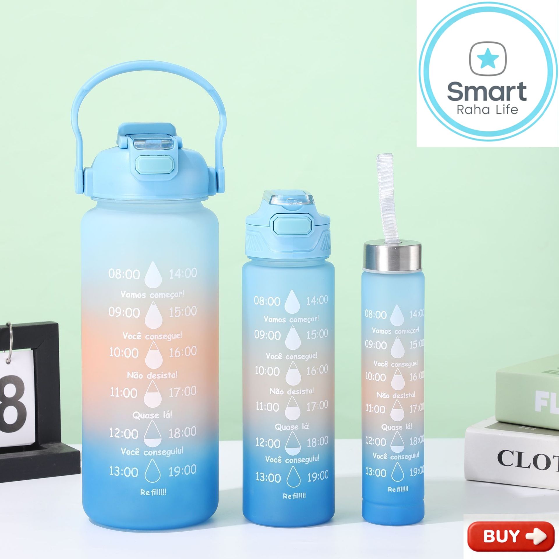 Smartrahalife 3PCS Water Bottles Set, 2000ML/800ML/280ML Large Capacity BPA-Free Frosted Sports Mugs, 3-in-1 Stanley Style Travel Cups with Straw & Leakproof Lid, Portable for Office Gym Coffe