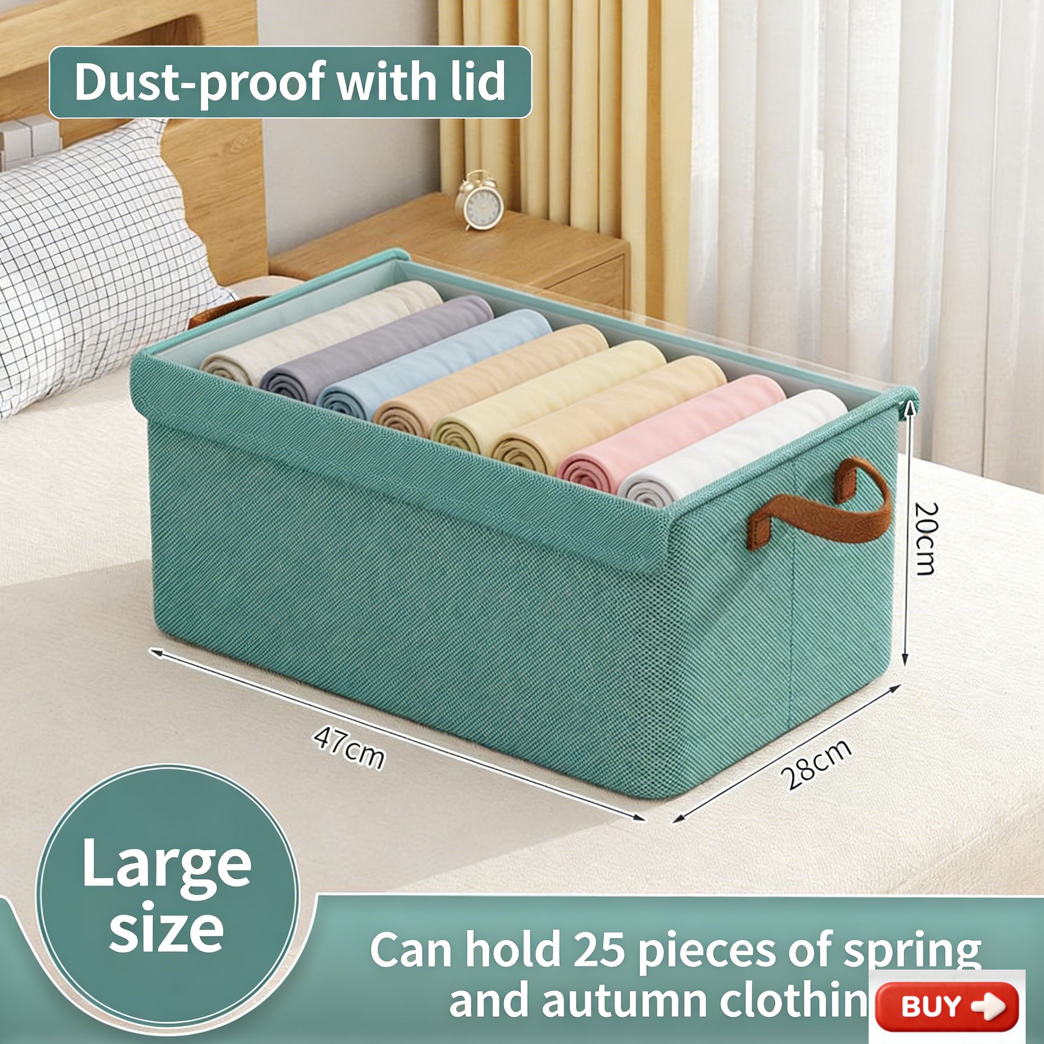 Smartrahalife Foldable Closet Organizer – Stackable Storage Baskets with Handles & Dustproof Lids, Steel Frame Shelf for Clothes & Toys, Space Saver Fabric Shelves, Easy Assemble Wardrobe Box