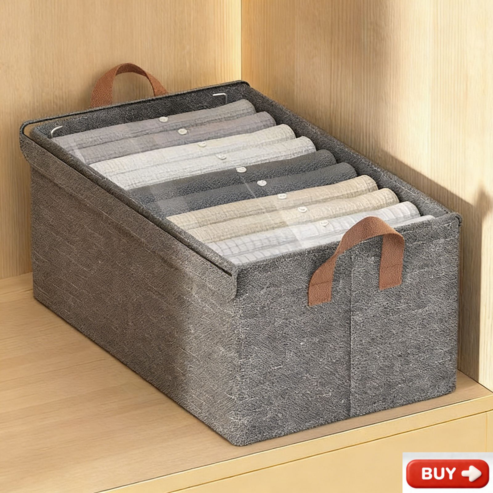 Smartrahalife Foldable Closet Organizer – Stackable Storage Baskets with Handles & Dustproof Lids, Steel Frame Shelf for Clothes & Toys, Space Saver Fabric Shelves, Easy Assemble Wardrobe Box