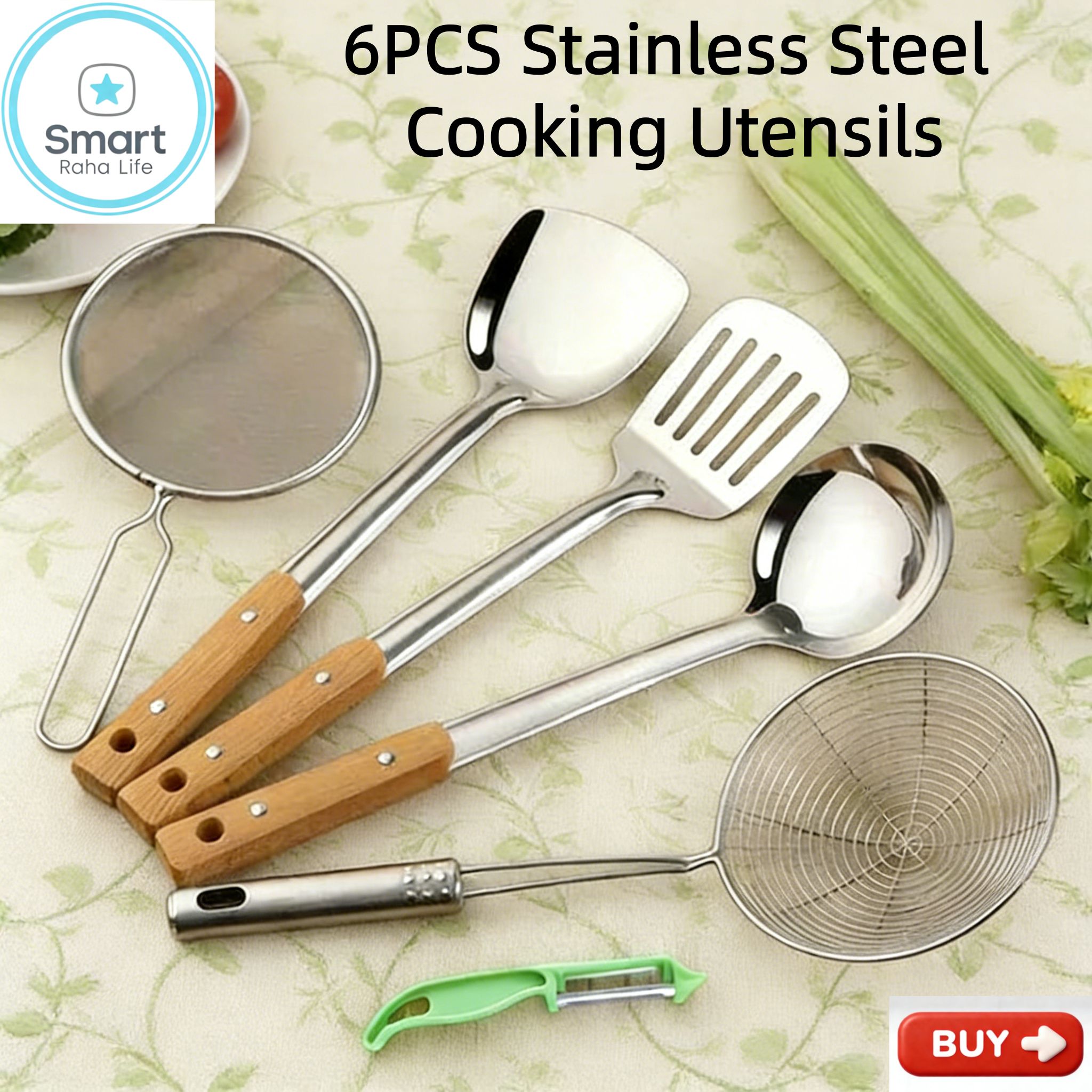 【Promotion】Smartrahalife 6PCS Kitchen Utensil Set Non-Stick & Heat Resistant Spatula, Spoon, Strainer & Filter Cooking Essential for Non-Scratch Use Easy Clean & Dishwasher Safe