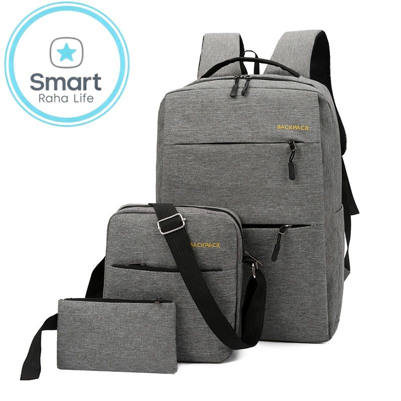 Smartrahalife 3-Piece Laptop Backpack Set, USB Charging Anti-Theft Travel Bags for Men Women, Lightweight Nylon School Bookbags Medium Size for College Business