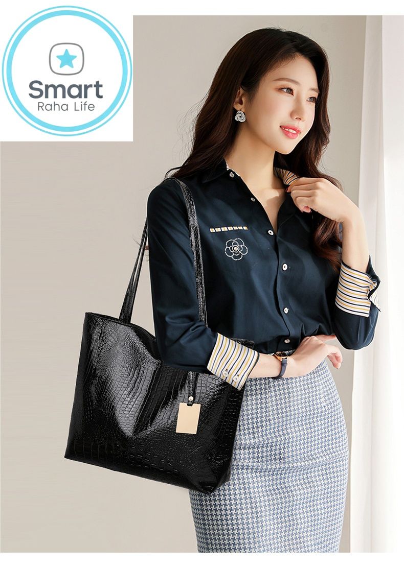 Smartrahalife Fashion PU Leather Tote Bag for Women, 3 Ways to Wear: Shoulder/Crossbody/Handbag, Casual Portable Purse with Local Fast Delivery