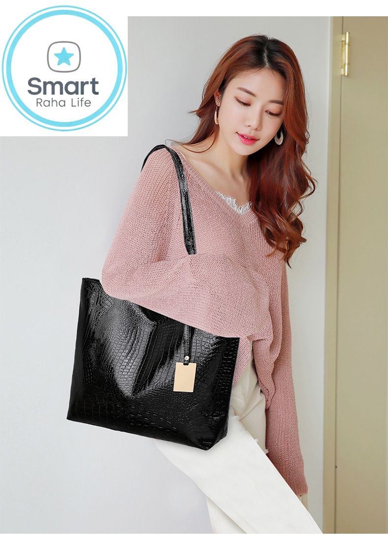 Smartrahalife Fashion PU Leather Tote Bag for Women, 3 Ways to Wear: Shoulder/Crossbody/Handbag, Casual Portable Purse with Local Fast Delivery