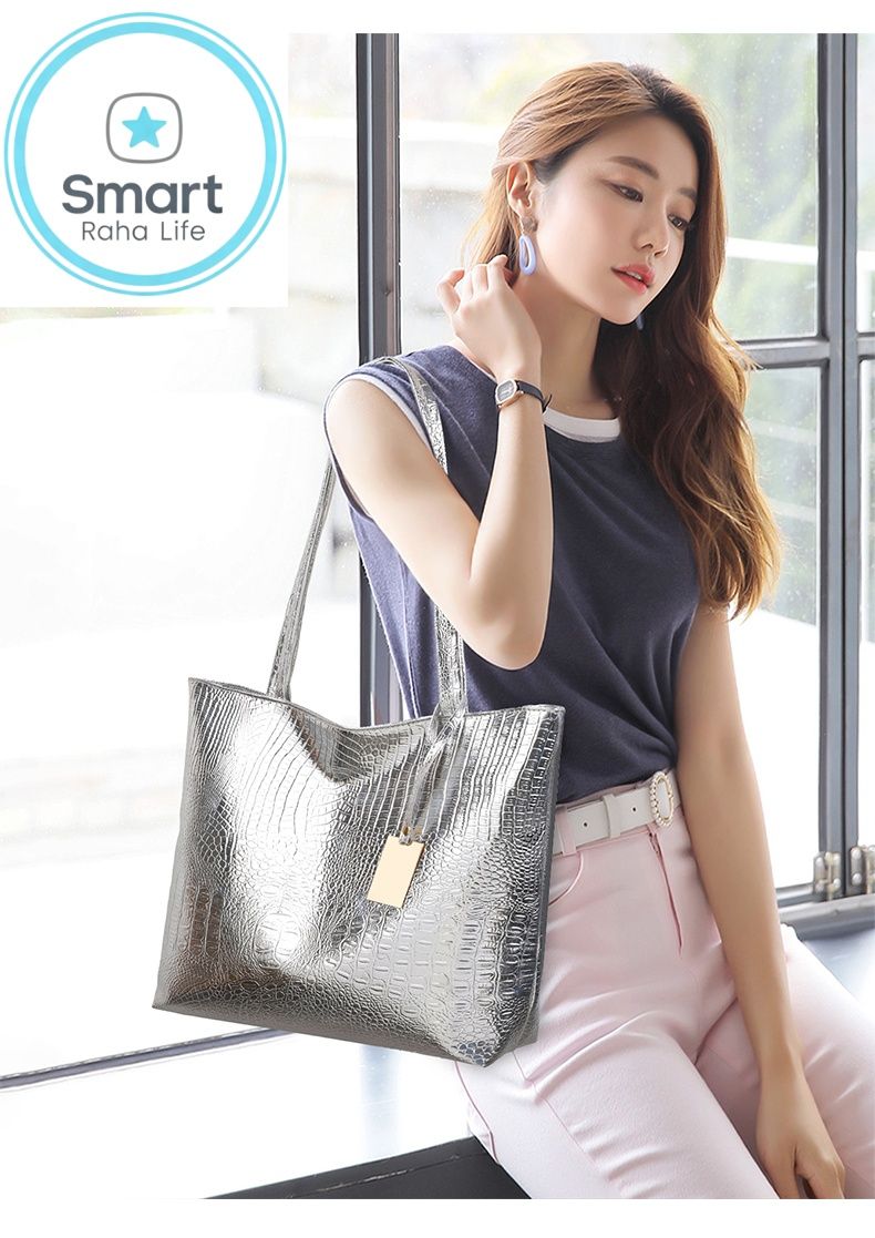 Smartrahalife Fashion PU Leather Tote Bag for Women, 3 Ways to Wear: Shoulder/Crossbody/Handbag, Casual Portable Purse with Local Fast Delivery