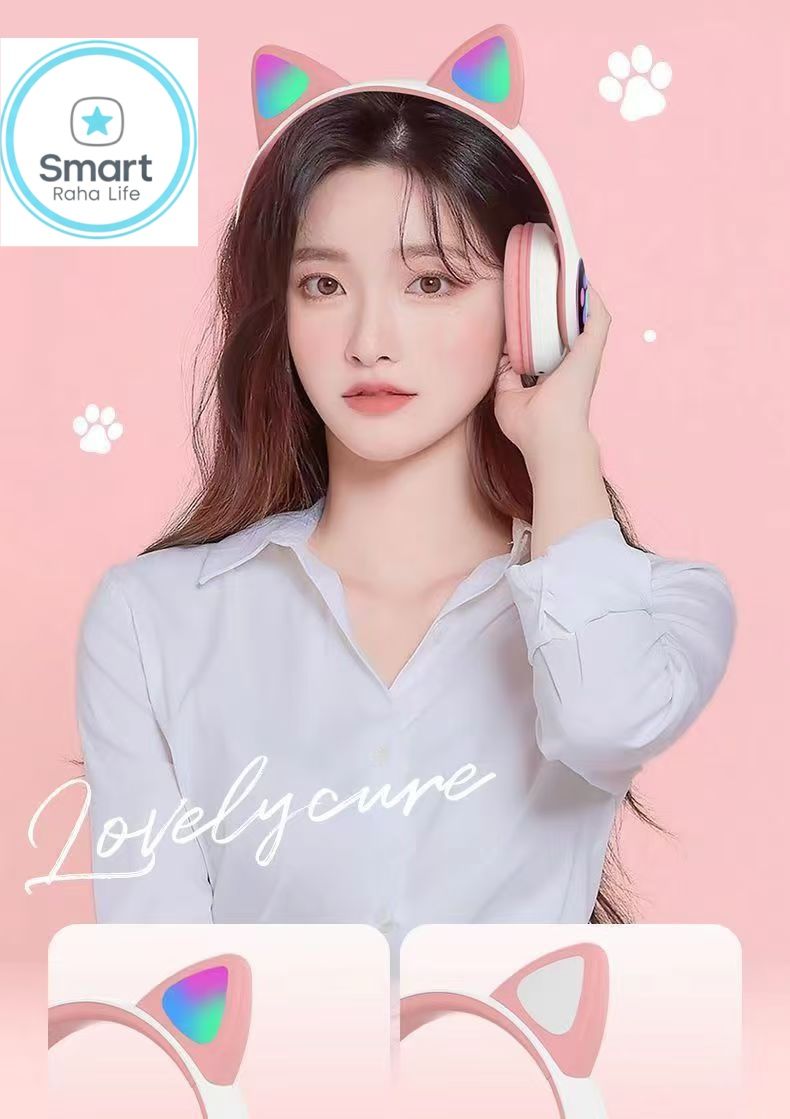 【Promotion】Smartrahalife Wireless Bluetooth Headphone Cat's Ears Stereo Bass Sound Foldable Sports Headset with TF Card Slot Hands-free Mic for iOS Android Phone Long Battery Life