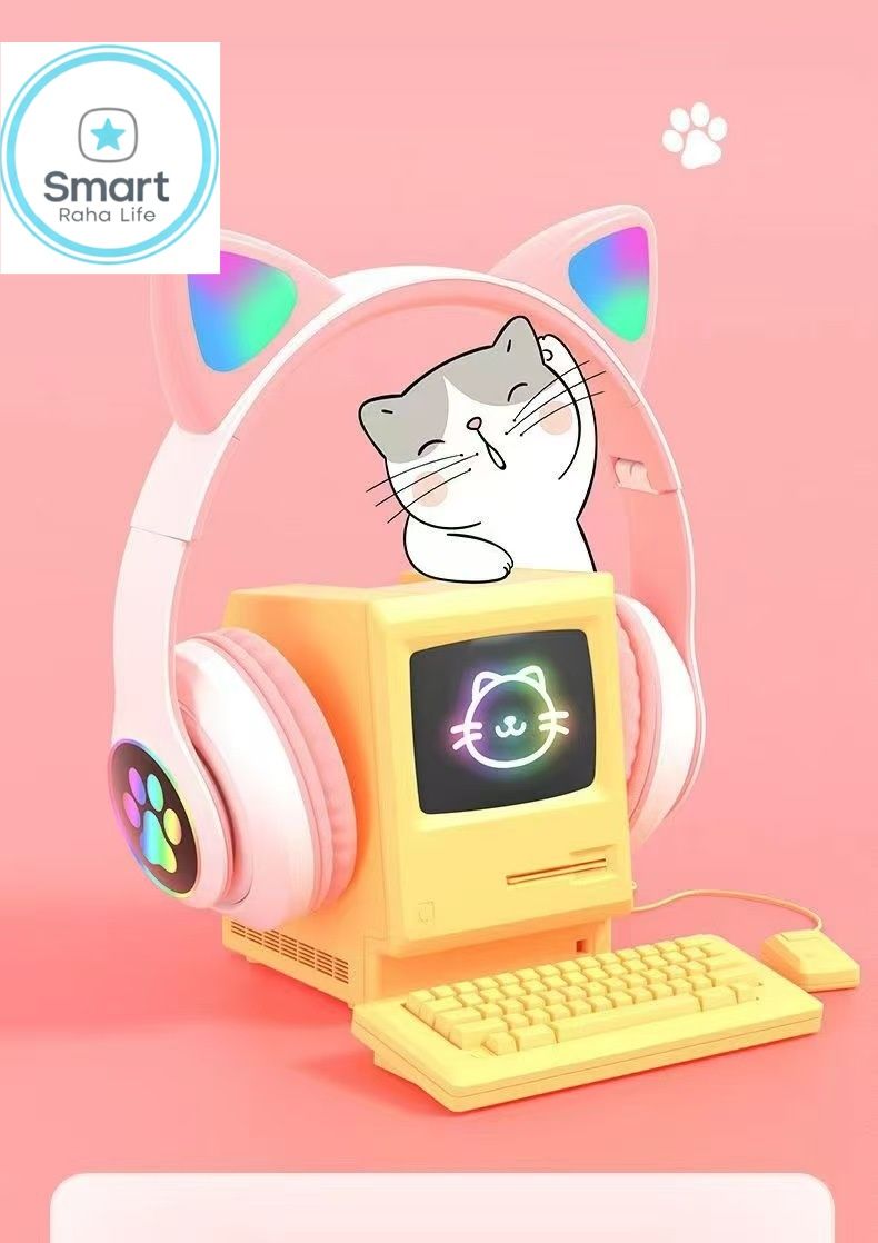 【Promotion】Smartrahalife Wireless Bluetooth Headphone Cat's Ears Stereo Bass Sound Foldable Sports Headset with TF Card Slot Hands-free Mic for iOS Android Phone Long Battery Life