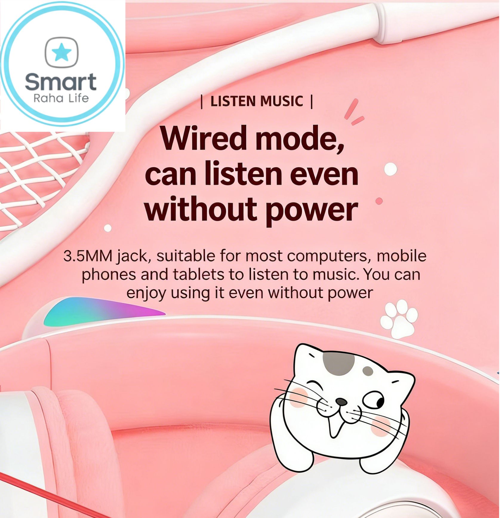 【Promotion】Smartrahalife Wireless Bluetooth Headphone Cat's Ears Stereo Bass Sound Foldable Sports Headset with TF Card Slot Hands-free Mic for iOS Android Phone Long Battery Life