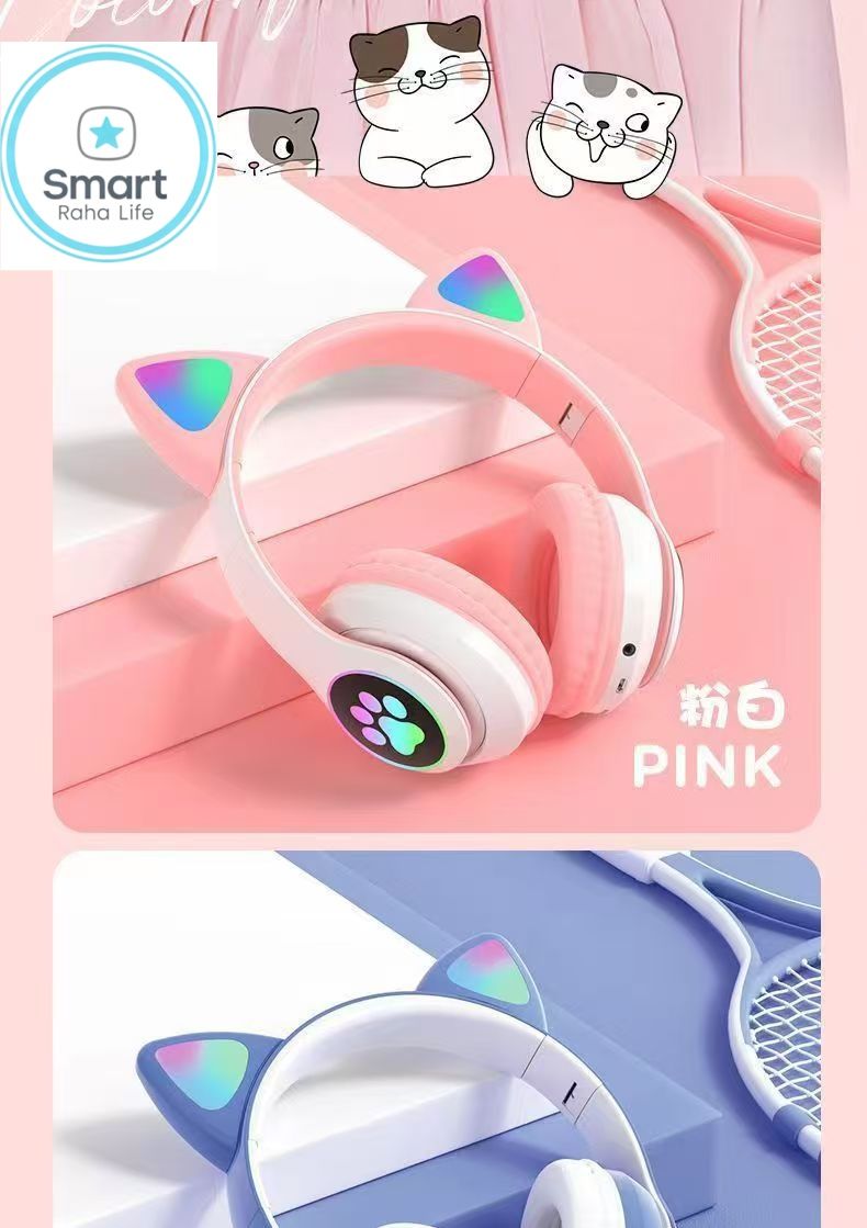 【Promotion】Smartrahalife Wireless Bluetooth Headphone Cat's Ears Stereo Bass Sound Foldable Sports Headset with TF Card Slot Hands-free Mic for iOS Android Phone Long Battery Life