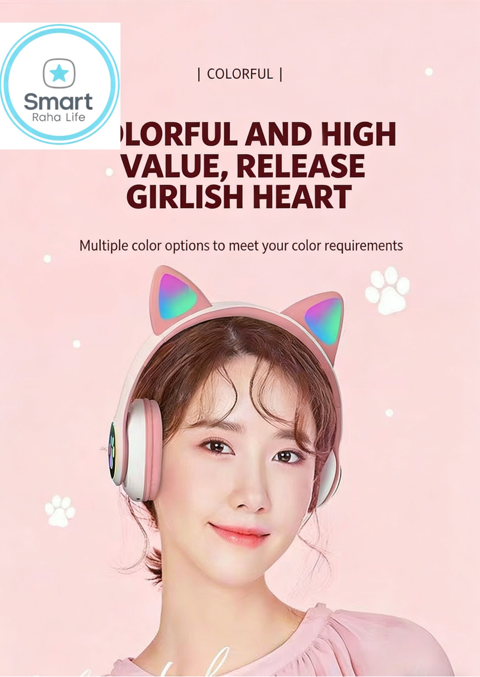 【Promotion】Smartrahalife Wireless Bluetooth Headphone Cat's Ears Stereo Bass Sound Foldable Sports Headset with TF Card Slot Hands-free Mic for iOS Android Phone Long Battery Life