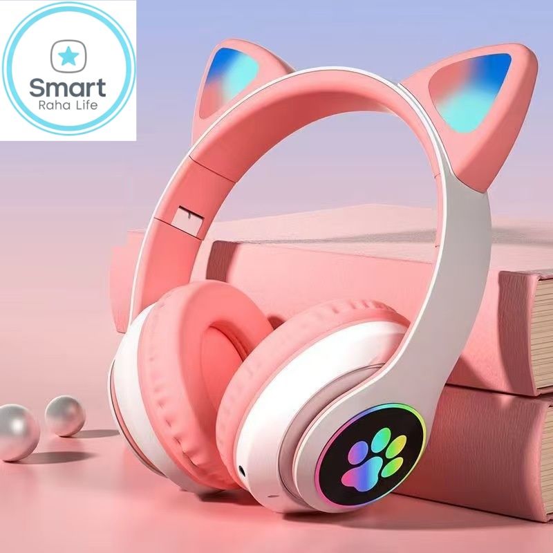 【Promotion】Smartrahalife Wireless Bluetooth Headphone Cat's Ears Stereo Bass Sound Foldable Sports Headset with TF Card Slot Hands-free Mic for iOS Android Phone Long Battery Life