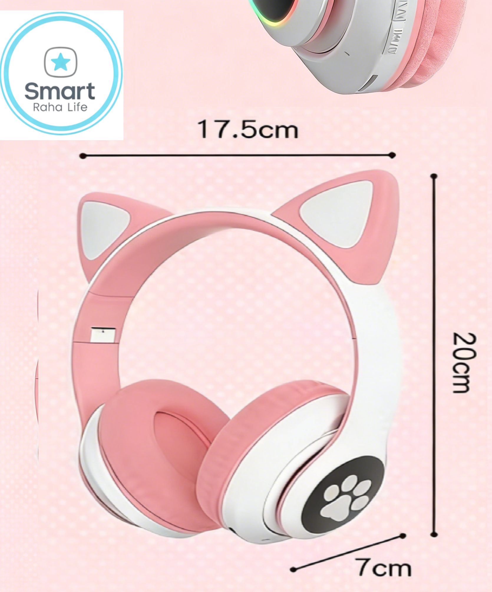 【Promotion】Smartrahalife Wireless Bluetooth Headphone Cat's Ears Stereo Bass Sound Foldable Sports Headset with TF Card Slot Hands-free Mic for iOS Android Phone Long Battery Life