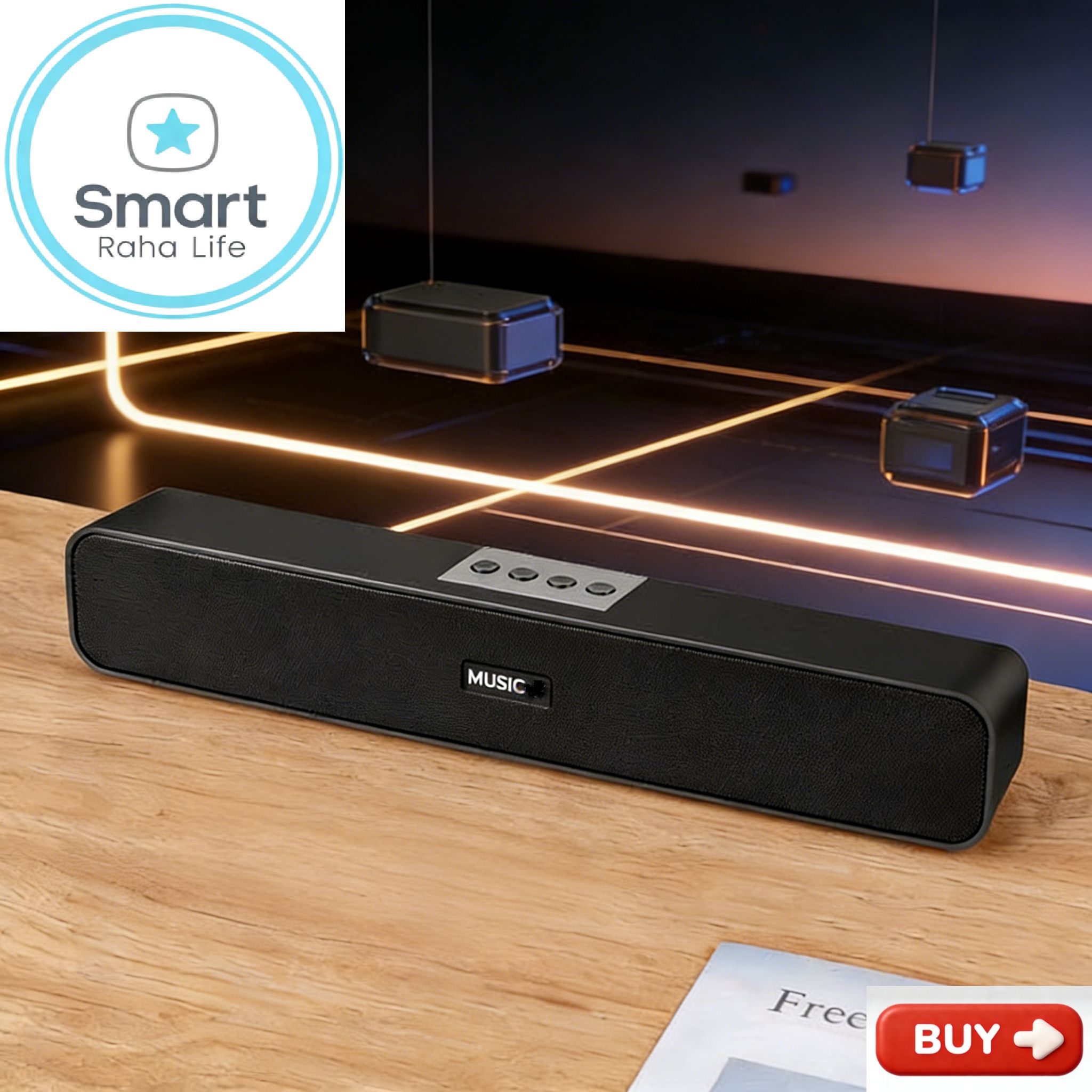 【Promotion】Smartrahalife Wireless Bluetooth Speaker – Home Theater Soundbar with Subwoofer for TV & PC, 4D Surround Sound, TF Card Slot, Portable, Long-Lasting Battery, Great Value Sound System