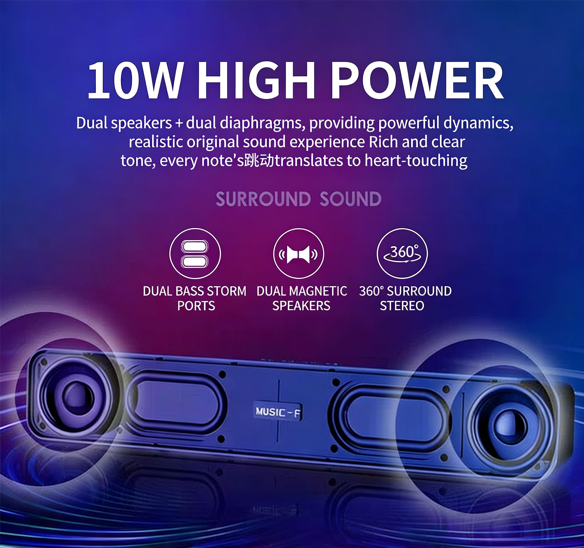 【Promotion】Smartrahalife Wireless Bluetooth Speaker – Home Theater Soundbar with Subwoofer for TV & PC, 4D Surround Sound, TF Card Slot, Portable, Long-Lasting Battery, Great Value Sound System