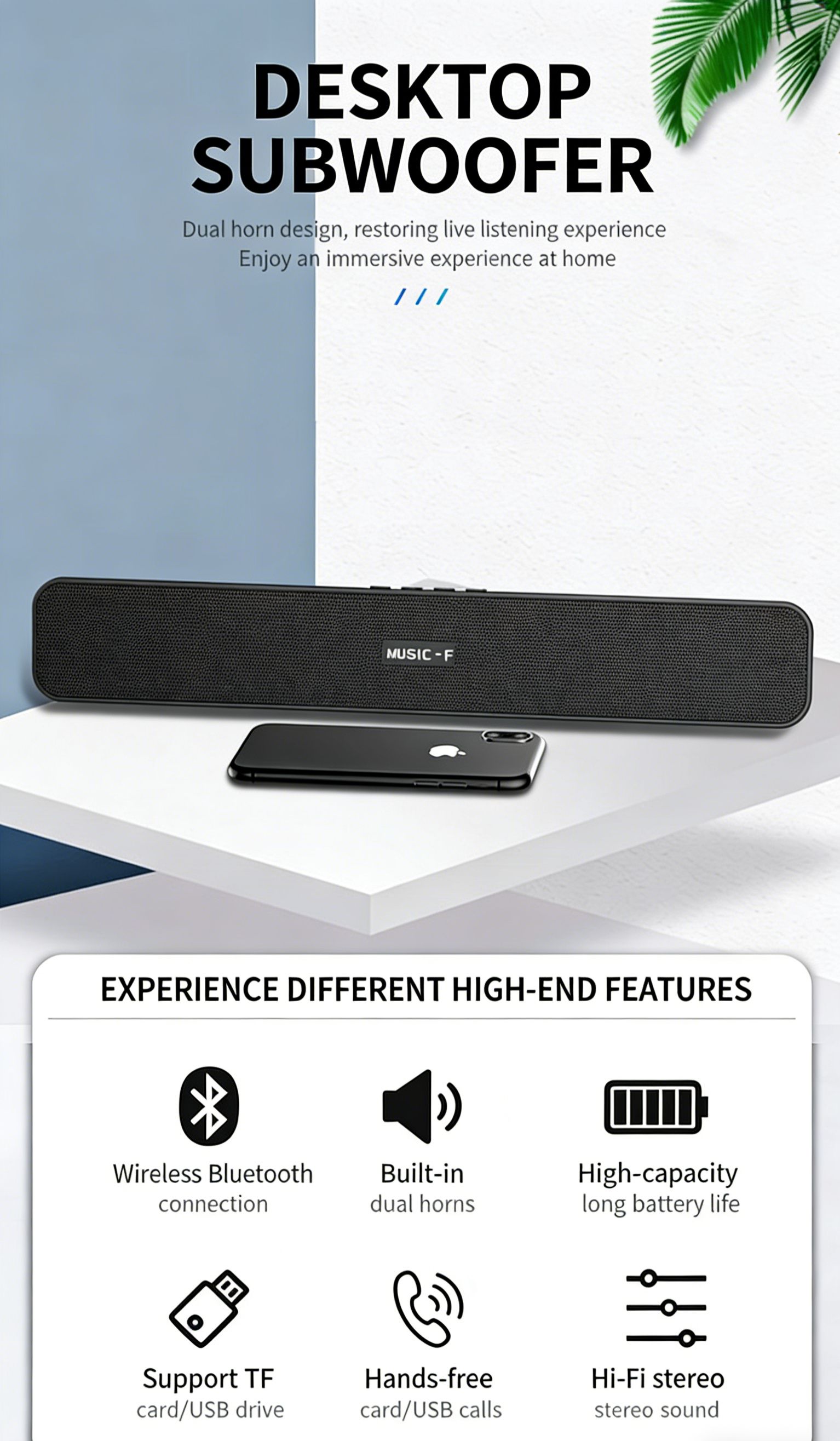 【Promotion】Smartrahalife Wireless Bluetooth Speaker – Home Theater Soundbar with Subwoofer for TV & PC, 4D Surround Sound, TF Card Slot, Portable, Long-Lasting Battery, Great Value Sound System