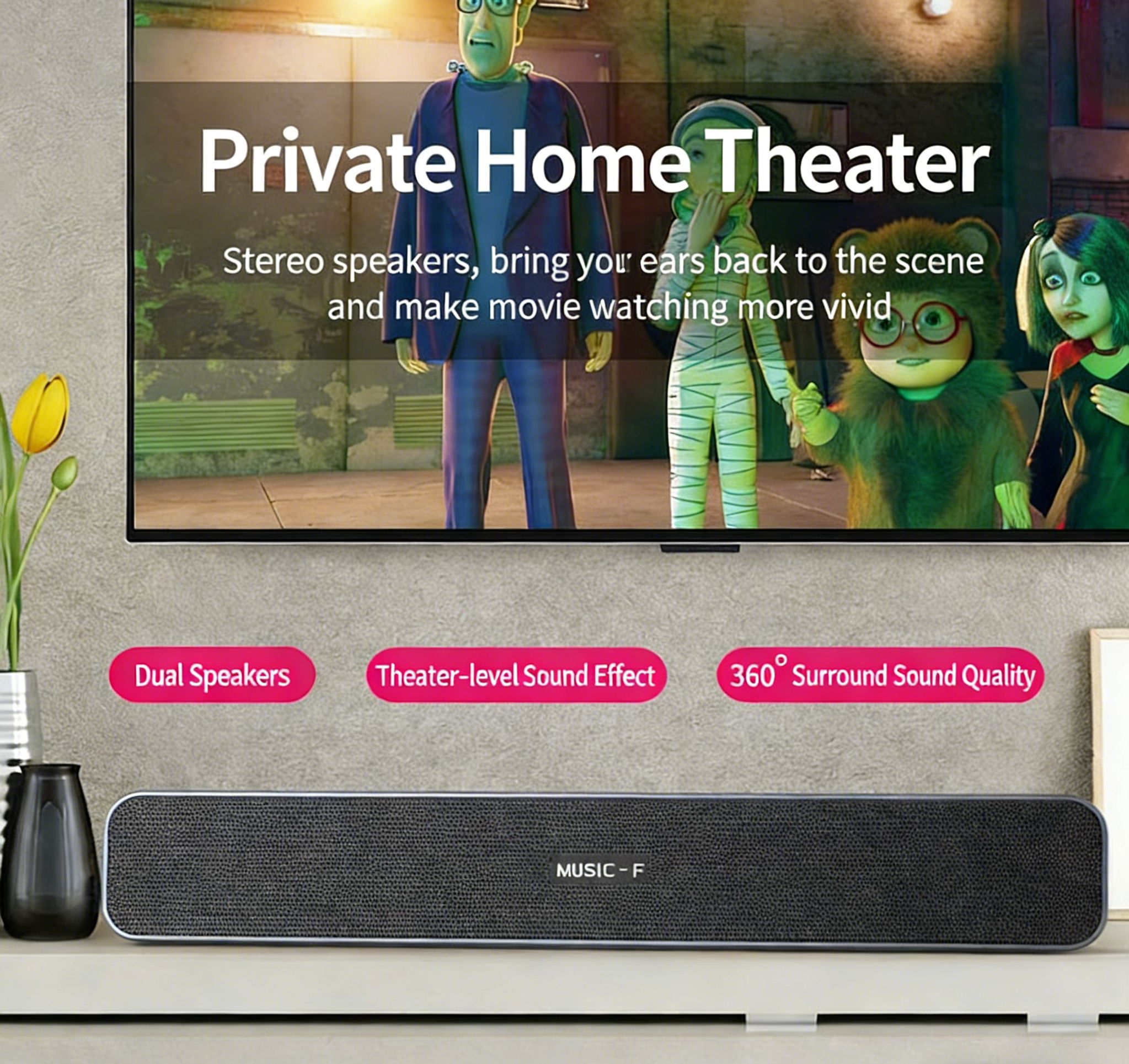 【Promotion】Smartrahalife Wireless Bluetooth Speaker – Home Theater Soundbar with Subwoofer for TV & PC, 4D Surround Sound, TF Card Slot, Portable, Long-Lasting Battery, Great Value Sound System