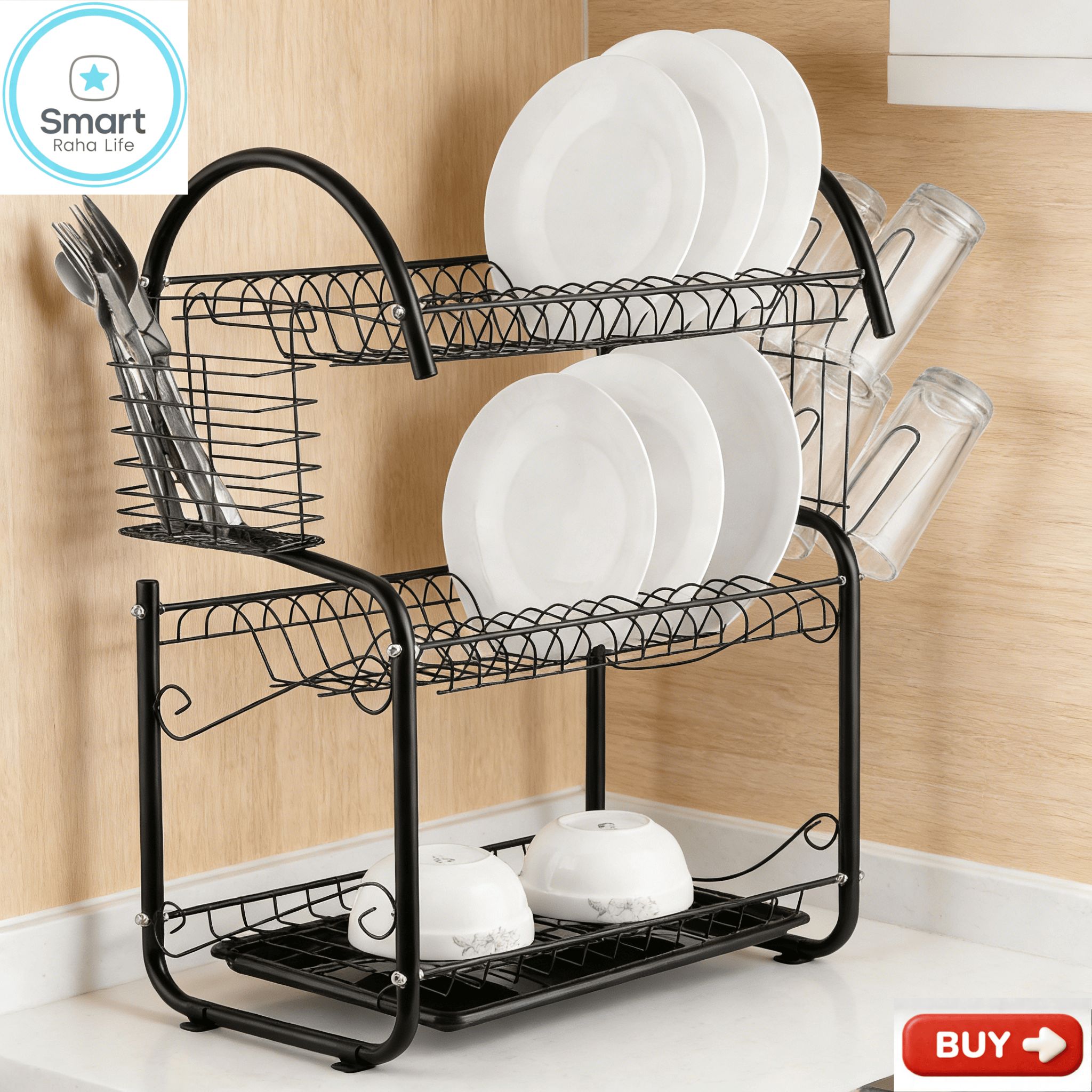 【Promotion 】Smartrahalife 20 Inch 3-tier Multi-Layer Dish Drain Rack Stainless Steel Utensil & Kitchen Tools Storage Organizer Drying Rack for Sink Counter | Space Saving & Rust-Resistant