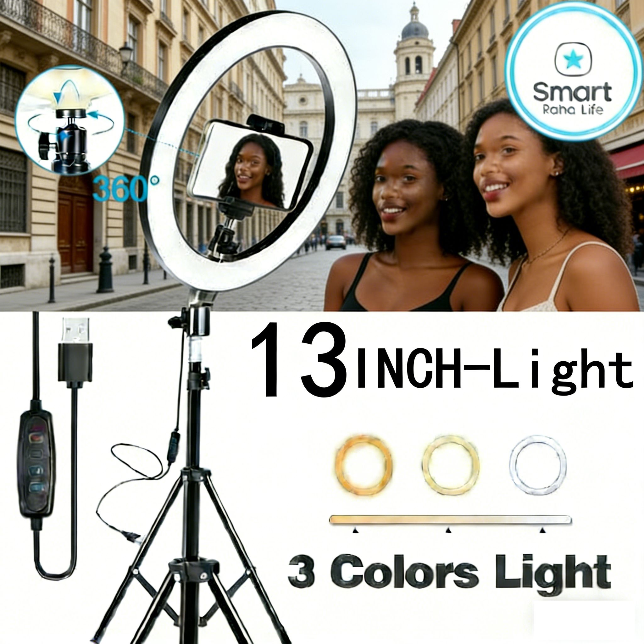 【Promotion】Smartrahalife 2.1M Tripod Stand with 13 Inch LED Ring Light Professional Studio Setup with Phone Holder for Live Streaming Makeup Selfie and Video Recording