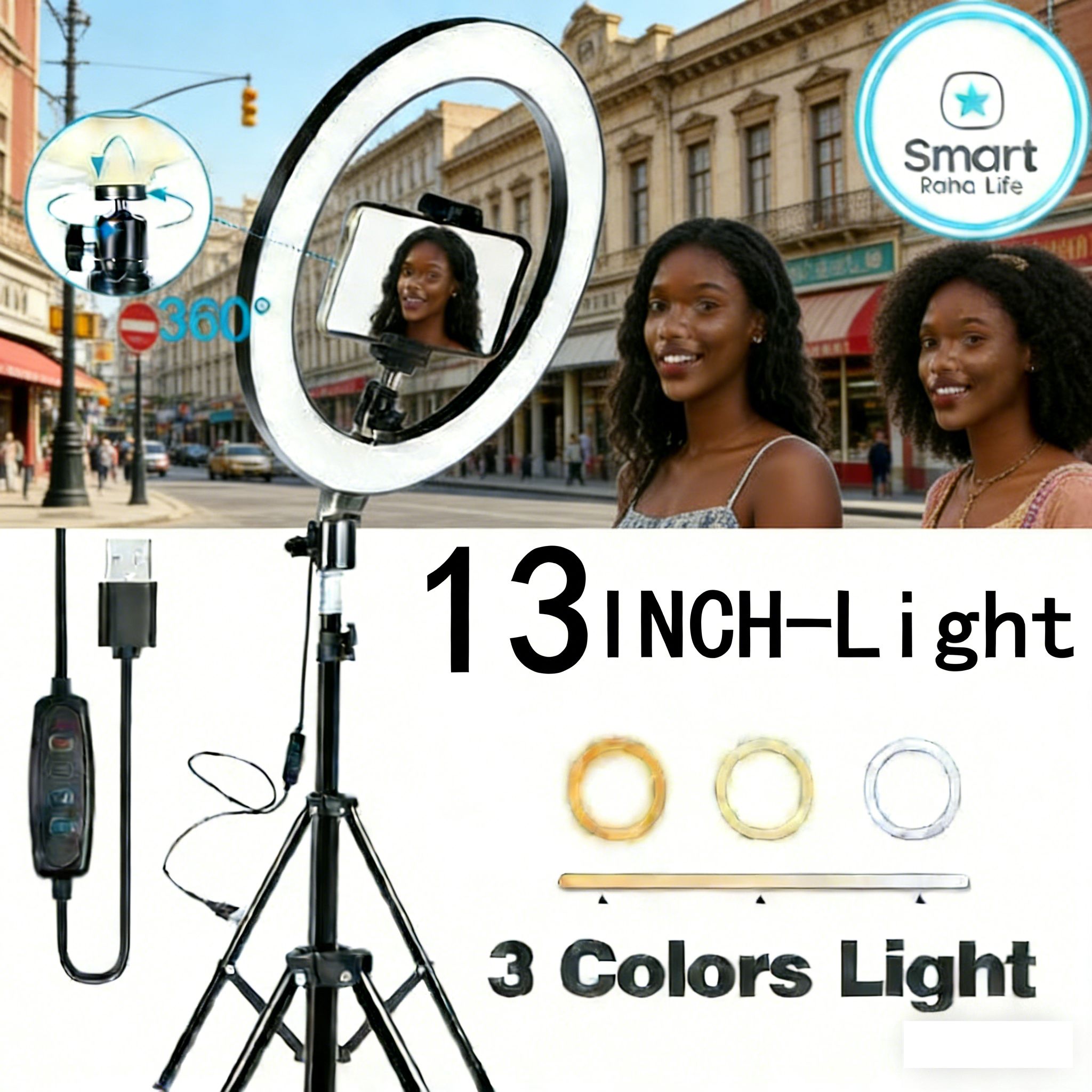 【Promotion】Smartrahalife 13 Inch Ring Light with 2.1M Tripod Stand Professional Studio Setup with Phone Holder for Live Streaming, Makeup Selfie Video Recording