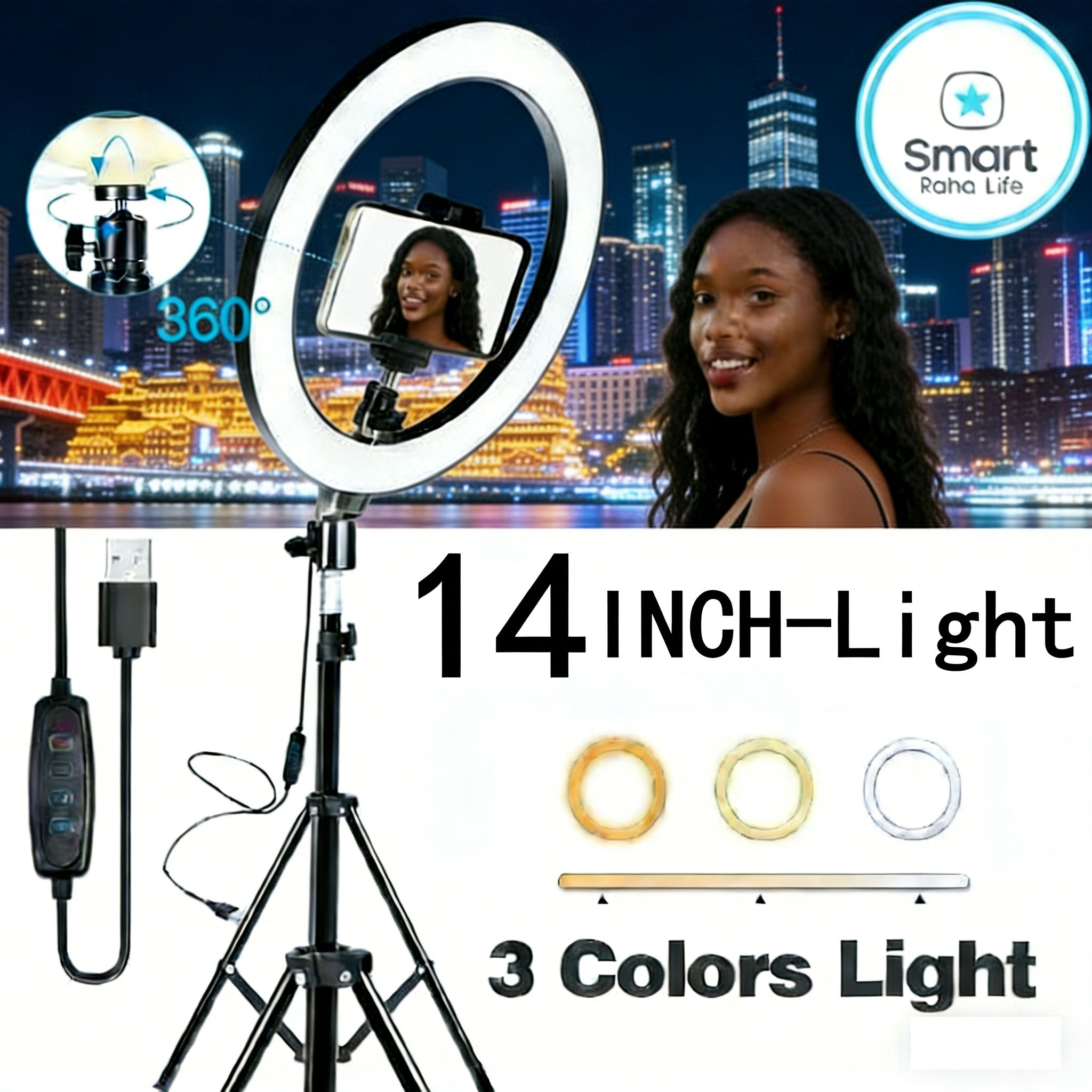 【Promotion】Smartrahalife 14 Inch Ring Light with 2.1M Tripod Stand Professional Studio Setup with Phone Holder for Live Streaming, Makeup Selfie Video Recording