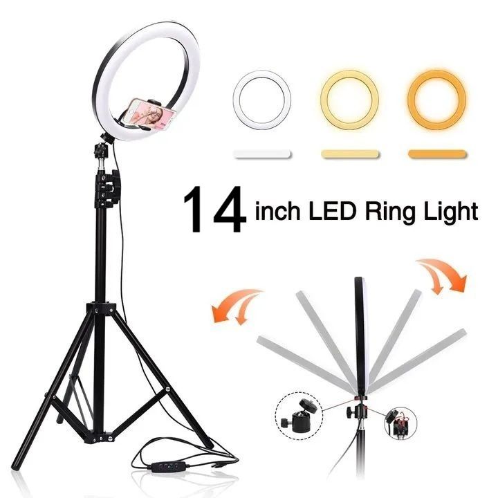 【Promotion】Smartrahalife 14 Inch Ring Light with 2.1M Tripod Stand Professional Studio Setup with Phone Holder for Live Streaming, Makeup Selfie Video Recording