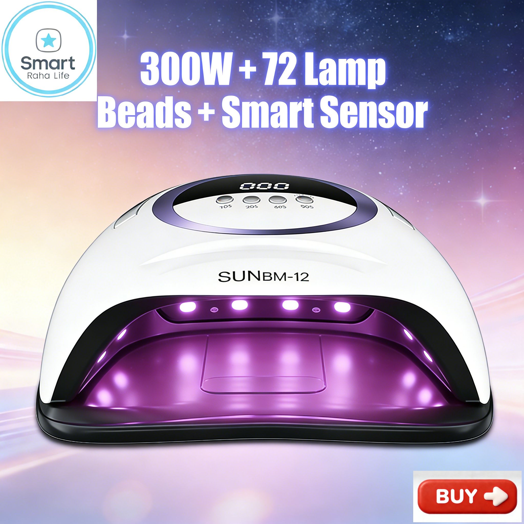 【Promotion】Smartrahalife Professional Nail Dryer Machine 300W UV/LED Lamp with 72 LEDs 10/30/60/99s Time Auto Sensor Fast Curing for Gel Polish Salon Home Manicure Essential+12pcs Beauty Manicure Tool