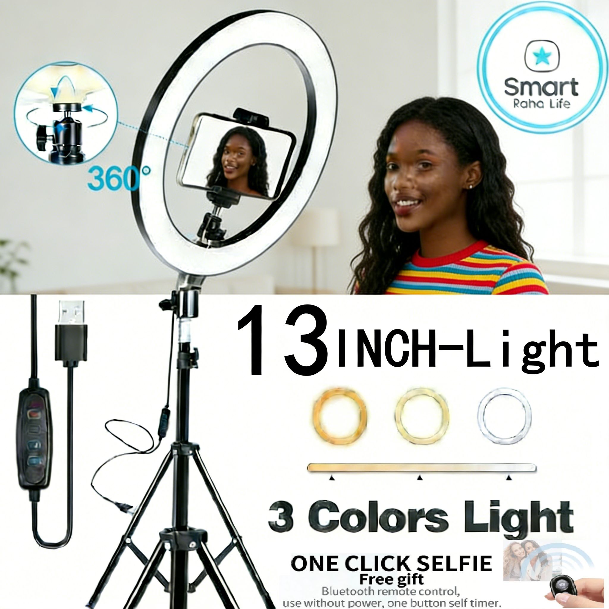 【Promotion】Smartrahalife 13 Inch Ring Light with 2.1M Tripod Stand Professional Studio Setup with Phone Holder for Live Streaming, Makeup Selfie Video Recording