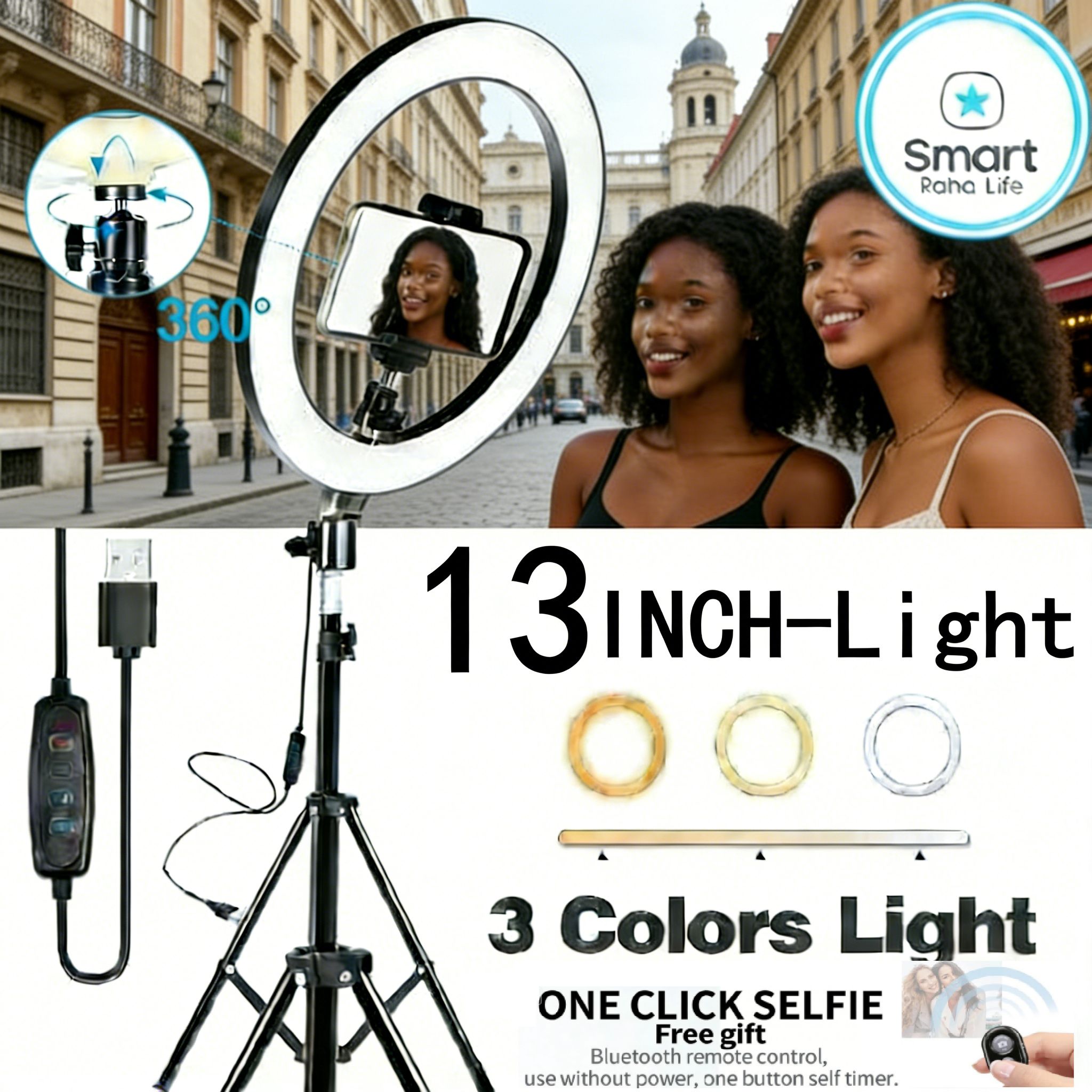 【Promotion】Smartrahalife 2.1M Tripod Stand with 13 Inch LED Ring Light Professional Studio Setup with Phone Holder for Live Streaming Makeup Selfie and Video Recording